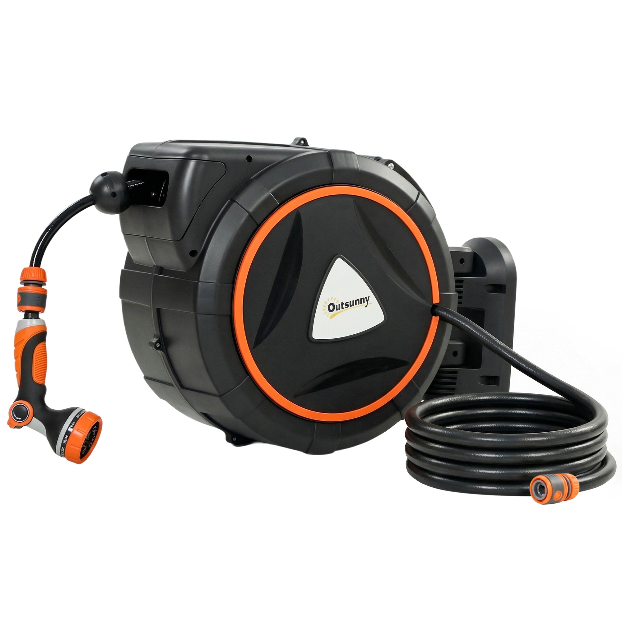 23+2m Retractable Hose Reel Wall Mounted with Auto Retraction, Self-Locking, Slow Return System, 12-Pattern Nozzles