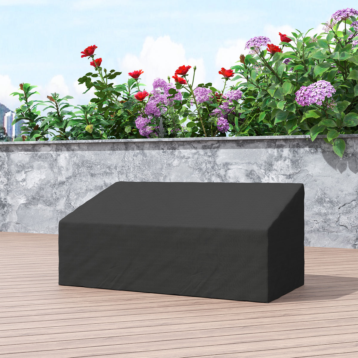600D Oxford Cloth 3 Seater Sofa Furniture Cover Waterproof for Garden Patio - Black