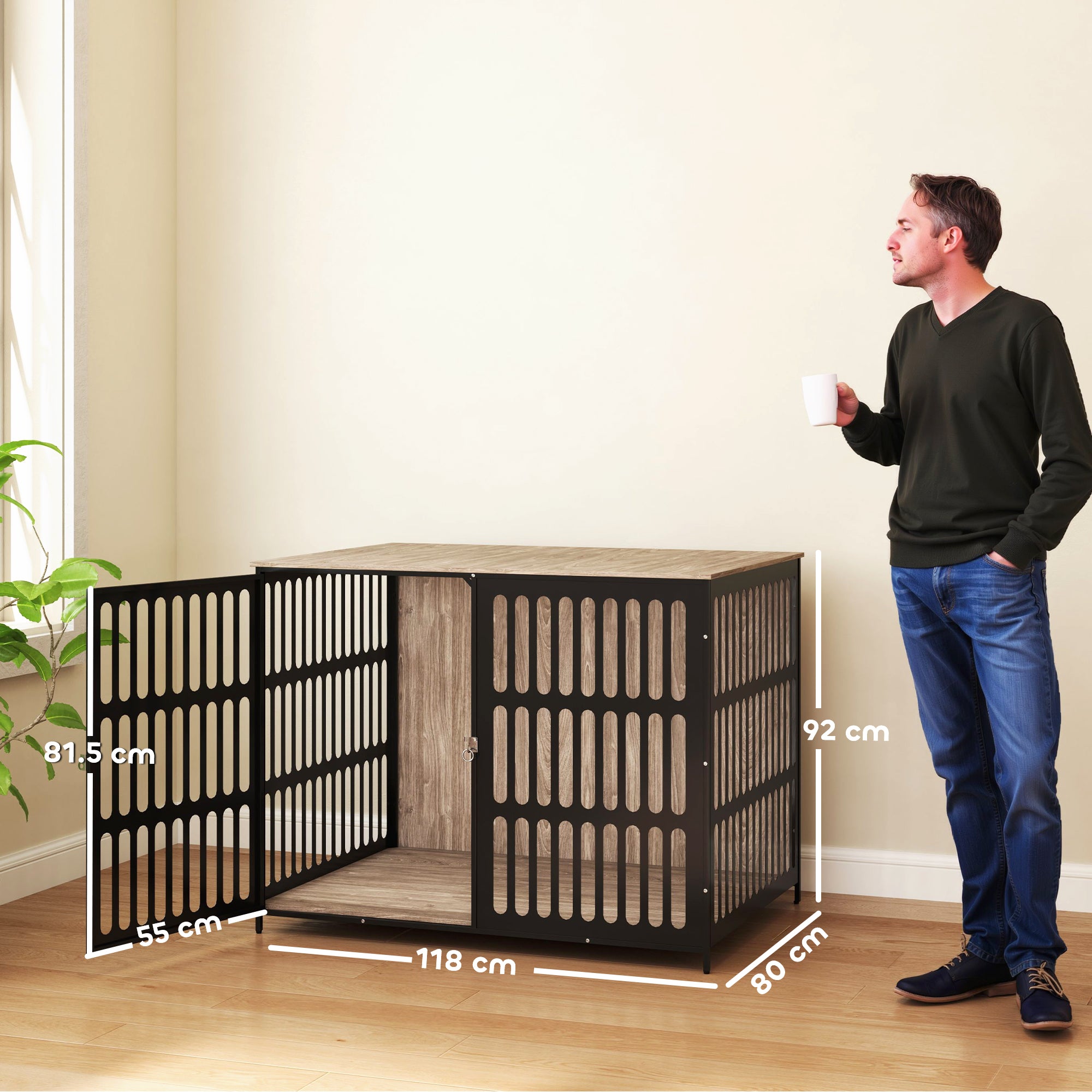 Dog Crate Furniture with Anti-Chew Resistant Mesh, Anti-Escape Single Door, for Extra Large Dogs, 118 x 80 x 92 cm
