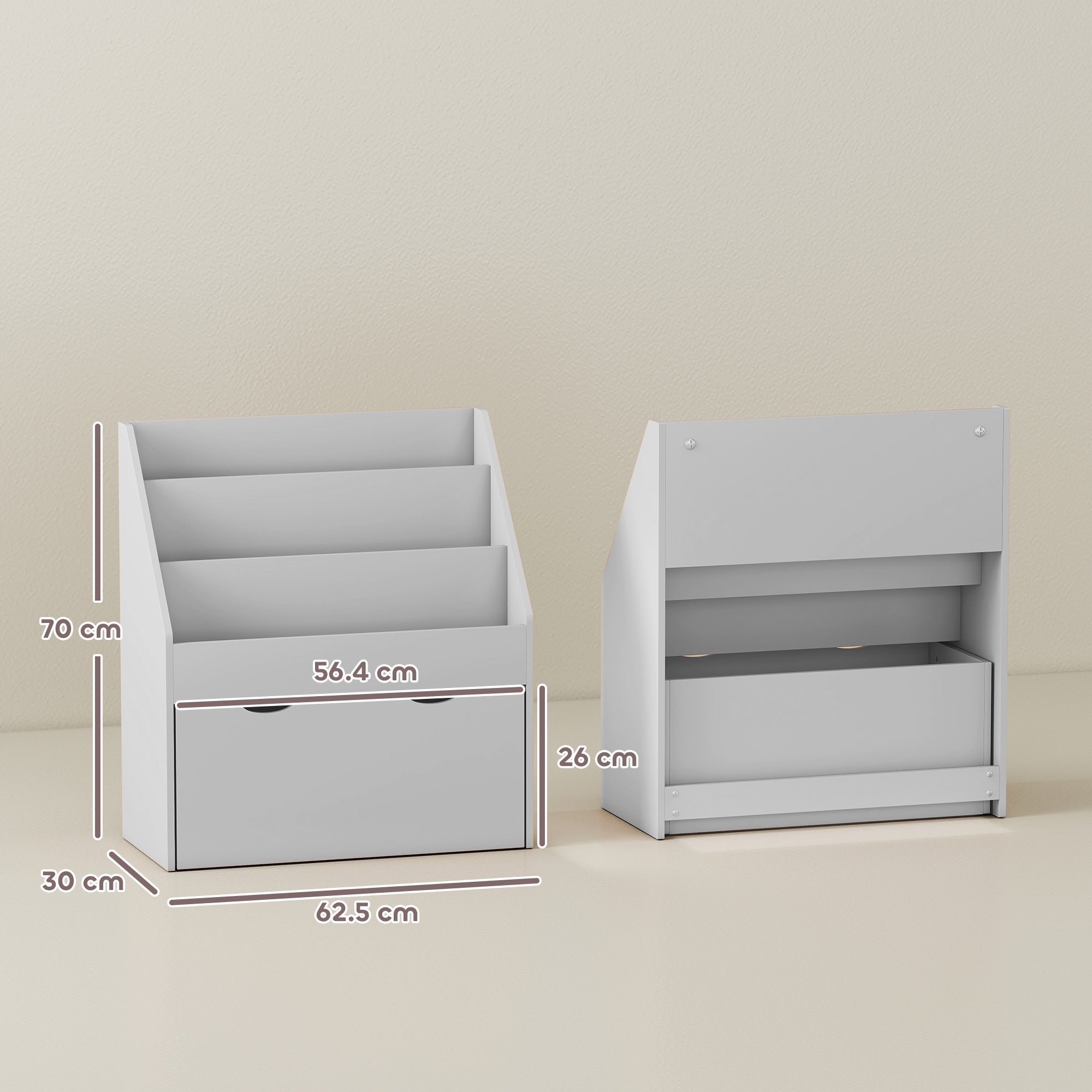 Bookcase for Kids with Shelves, Drawer, Bookcase for Bedroom, Playroom, Grey