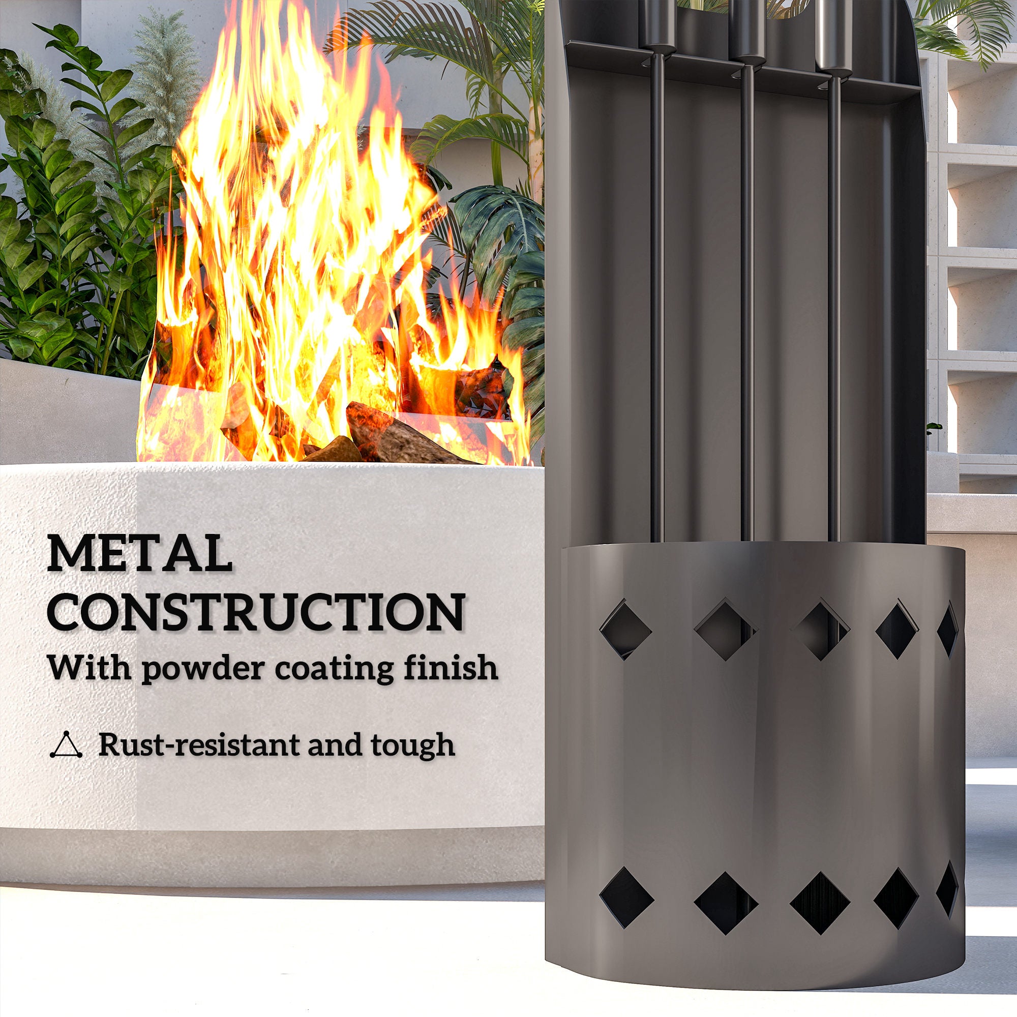 4 Pieces Fireplace Companion Set, Metal Fireplace Accessories Fireside Companion Set with Broom, Shovel, Poker, Bucket, Black