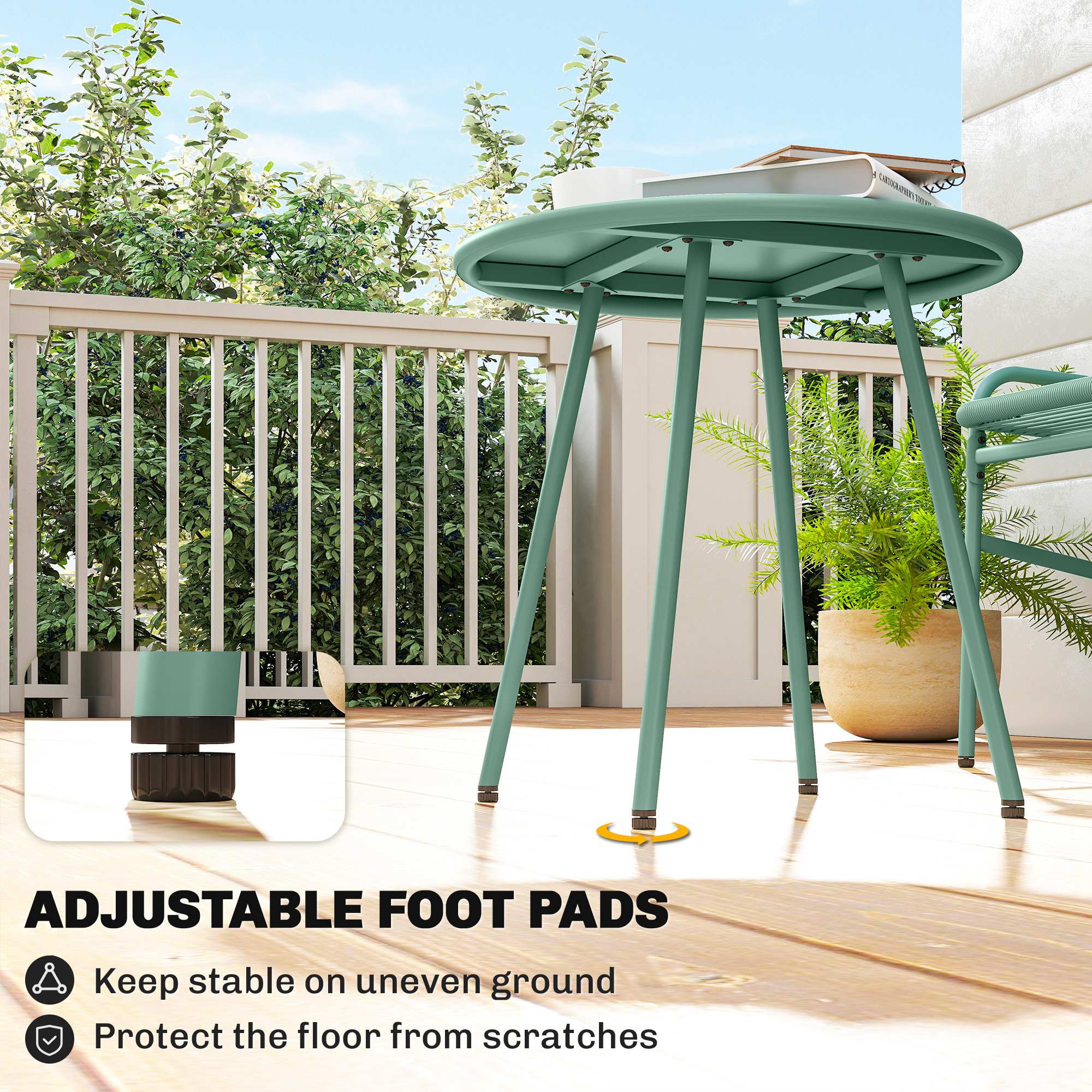 3 Piece Rattan Bistro Set, Outdoor Garden Furniture Set with 2 Chairs, Round Coffee Table for Patio, Balcony, Green