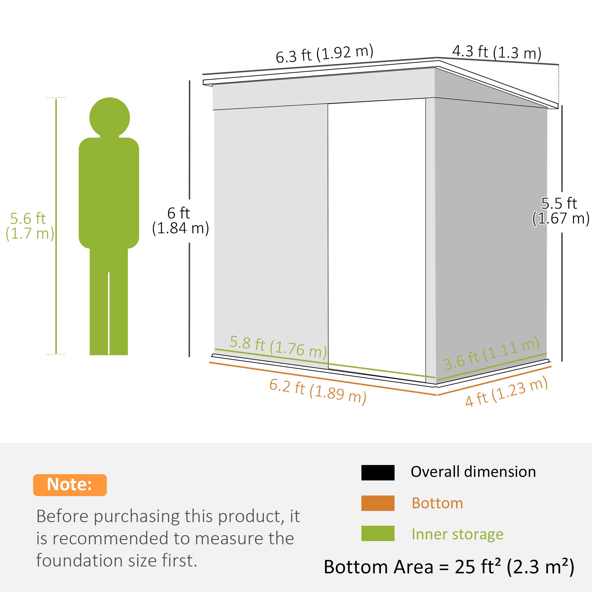 6 x 4ft Metal Garden Storage Shed with Lockable Door - Dark Grey