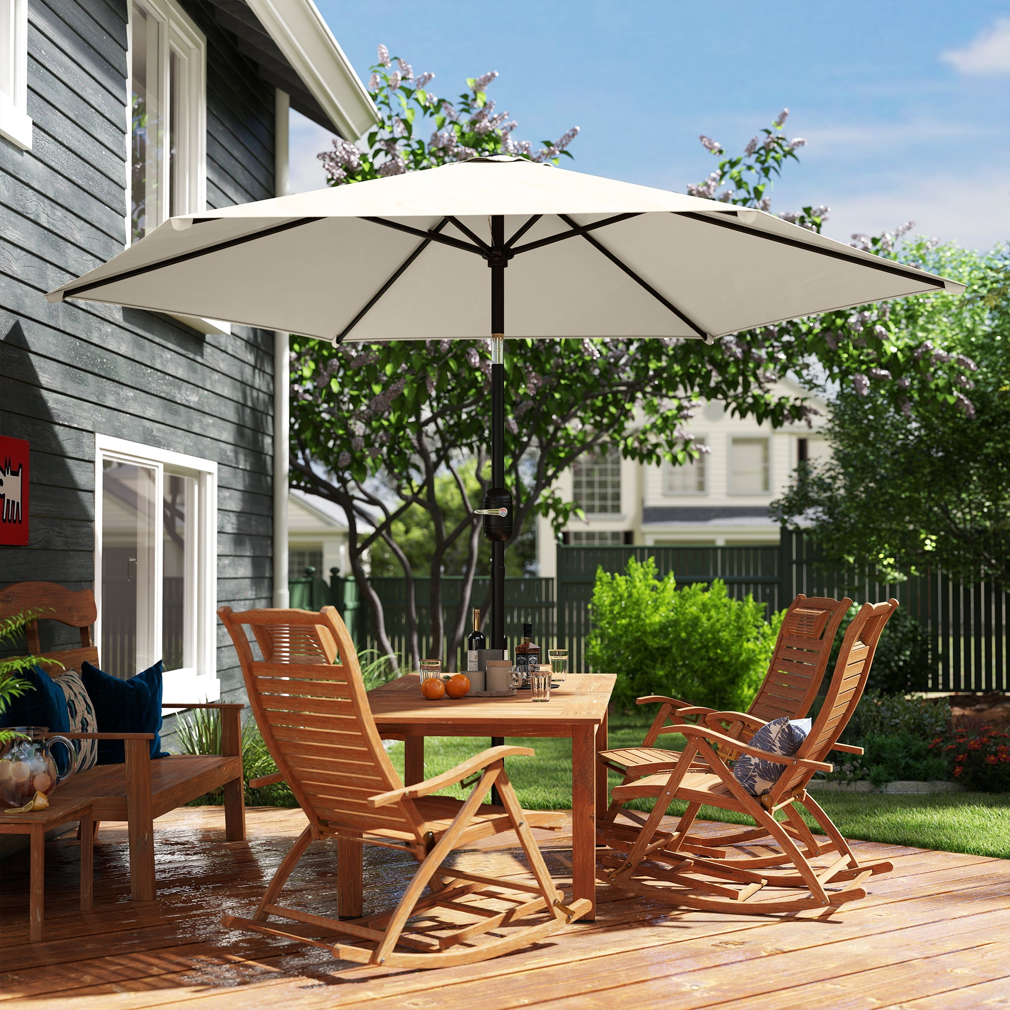 2.6 m Garden Parasol Umbrella with Aluminium Pole, Outdoor Patio Umbrella with Tilt and Crank, Vent, Cream White