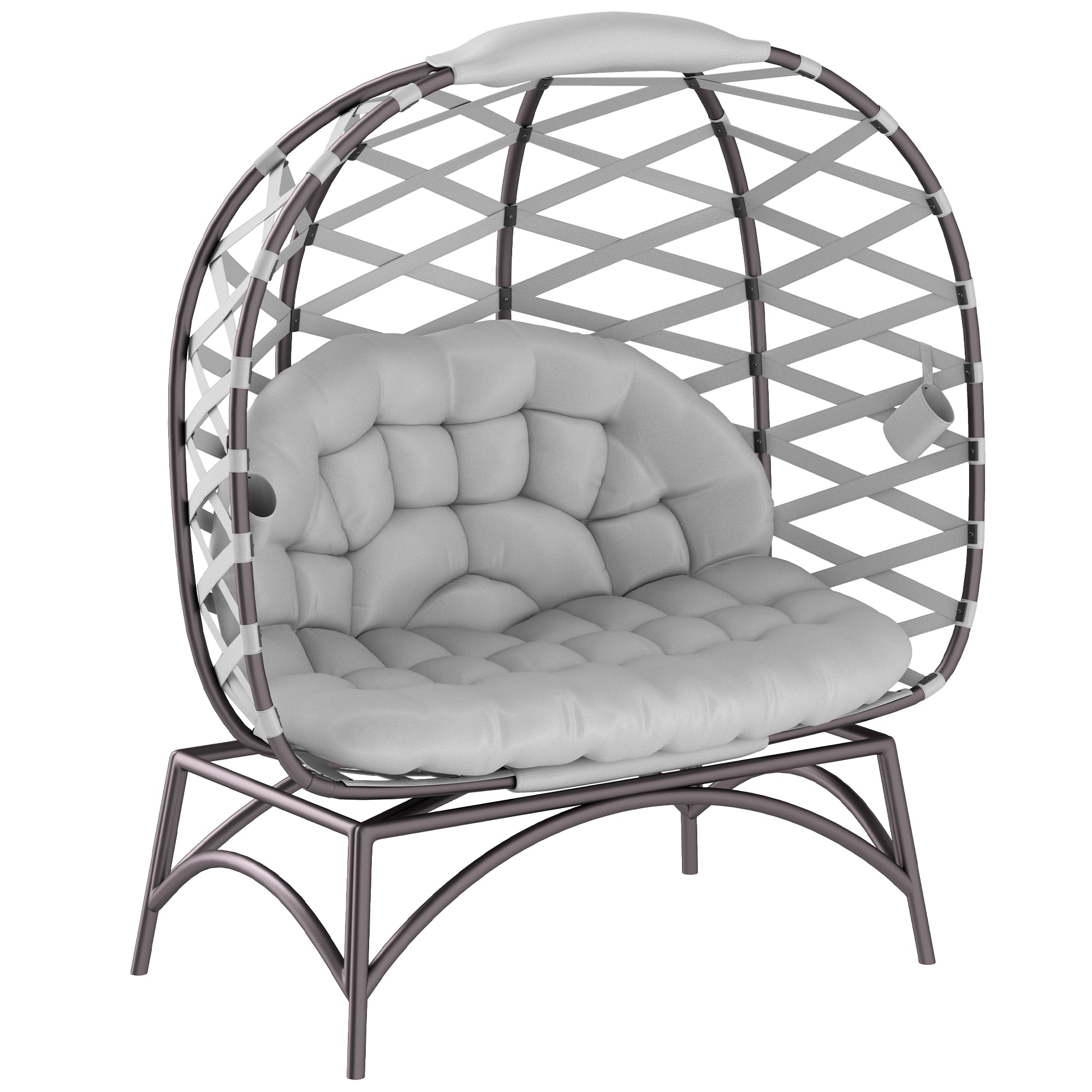 2 Seater Folding Egg Chair with Cushions and Cup Pockets - Light Grey