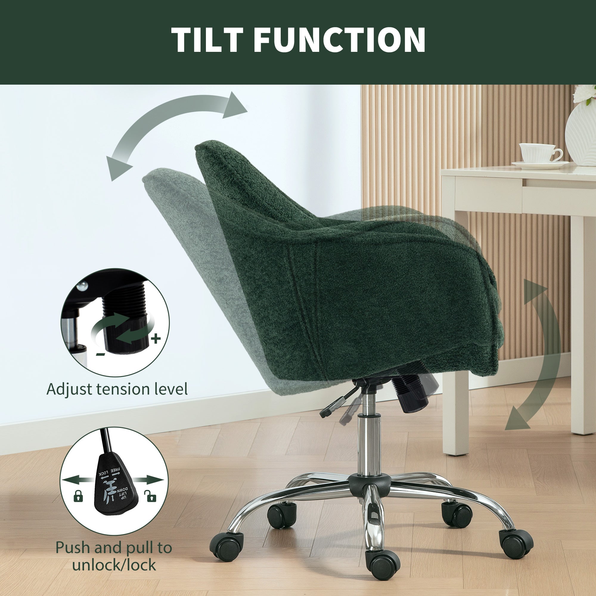 Snow Flannel Office Chair with Padded for Home - Dark Green
