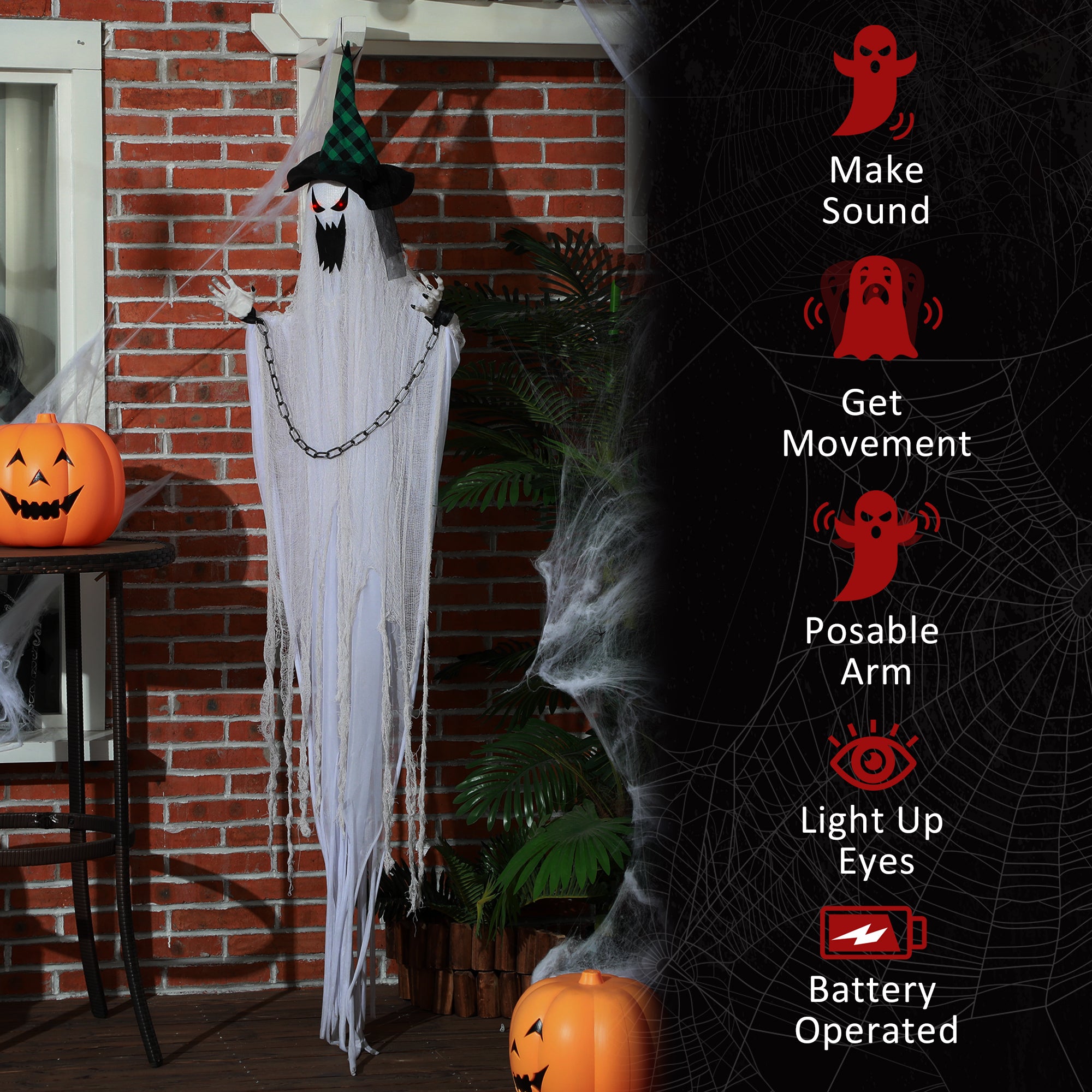 6'6" Hanging Prisoner Ghost Halloween Animatronic, with Glowing Eyes