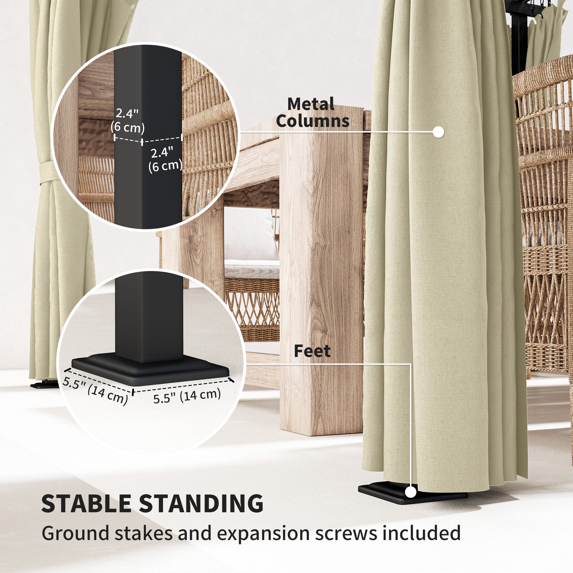 3 x 3 Metre Retractable Roof Pergola with Curtains - Beige