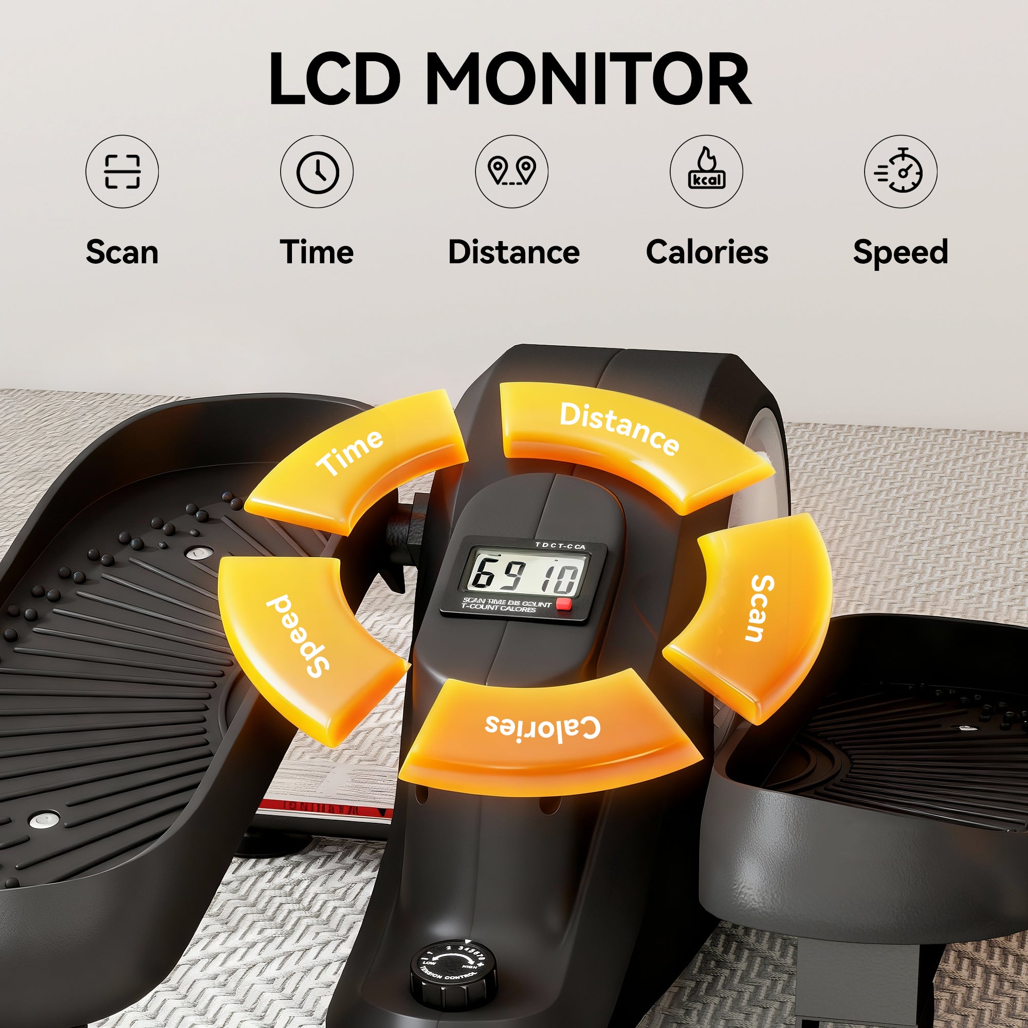Under Desk Elliptical Machine with LCD Monitor, 8 Adjustable Magnetic Resistances for 2-in-1 Seat & Stand Up Exercise