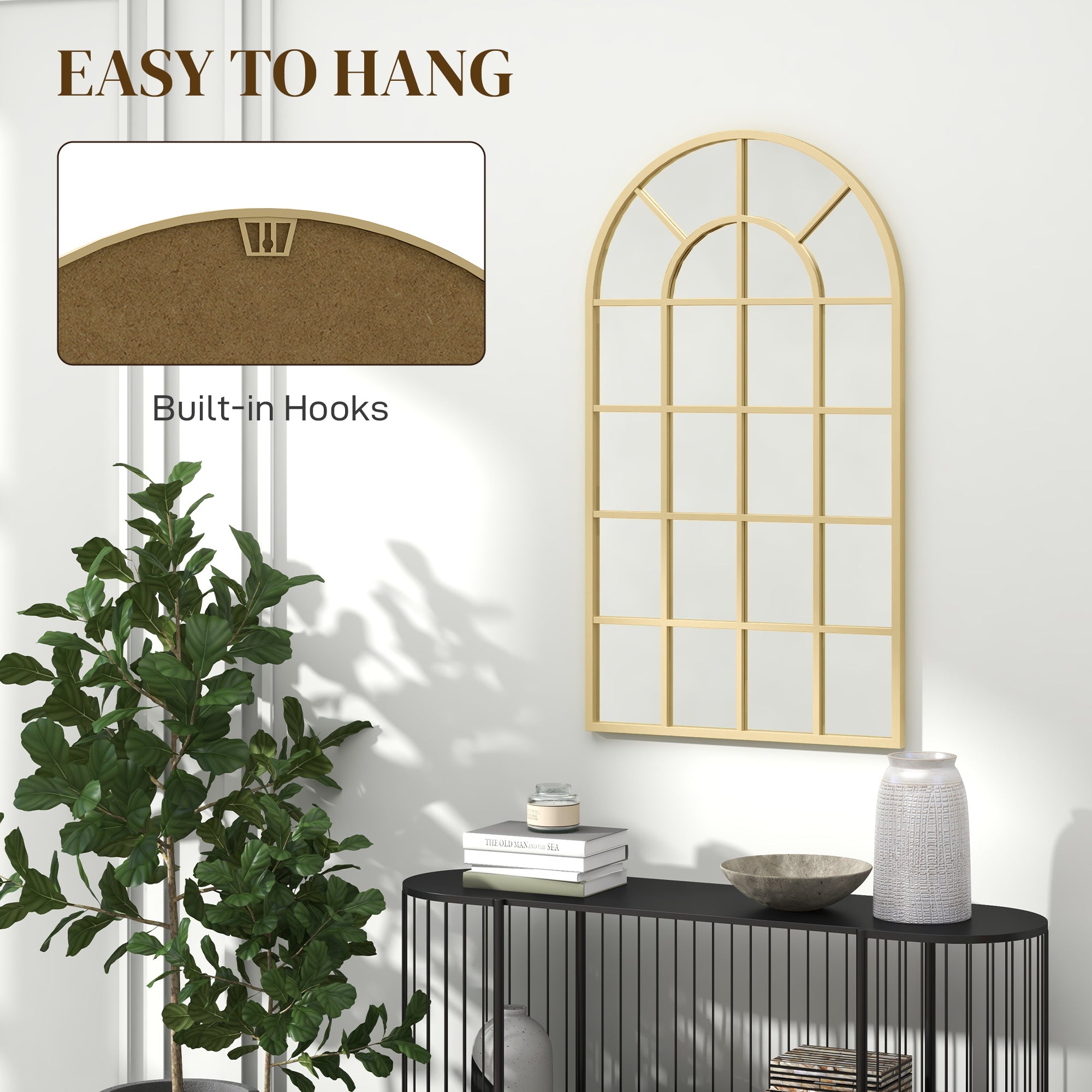 110 x 65 cm Arched Decorative Wall Mirror for Bedroom Living Room, Modern Window Bathroom Mirror for Home Decor