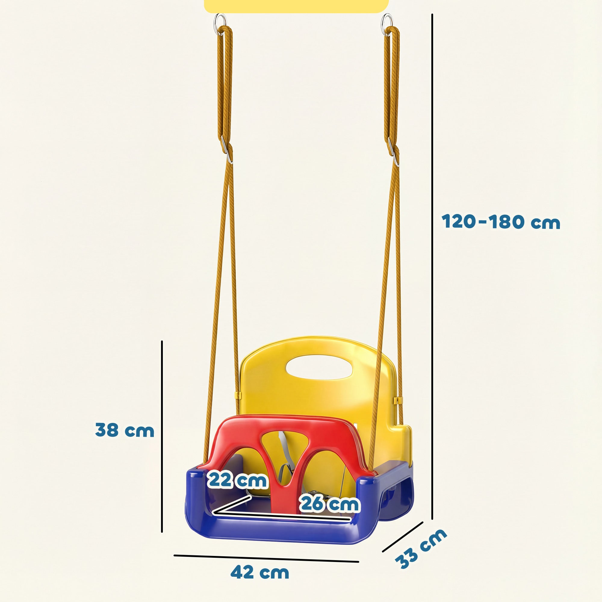 3 in 1 Detachable Kids Swing Seat with Seatbelt, Adjustable Rope for Indoor, Outdoor, Dark Blue