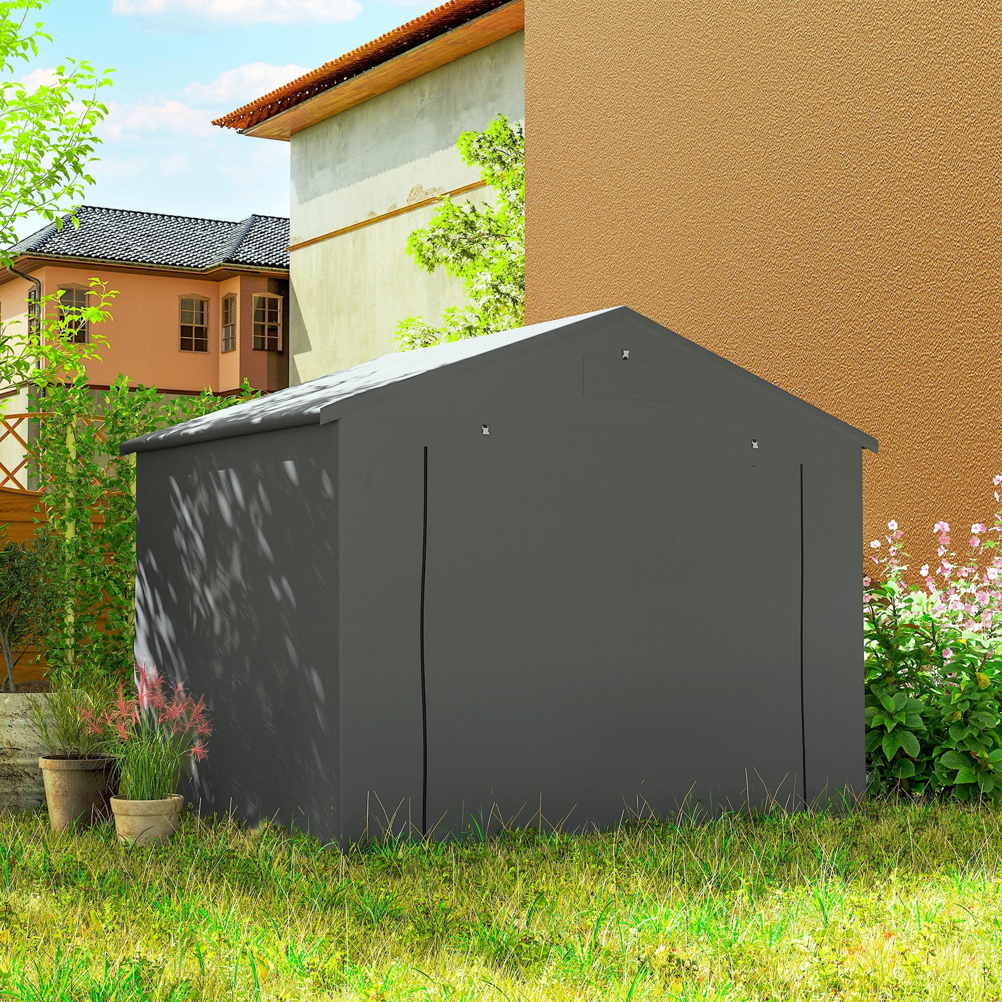 8 x 6 ft Outdoor Garden Storage Shed, Waterproof Bike Tent with Roll-Up Zipper Door