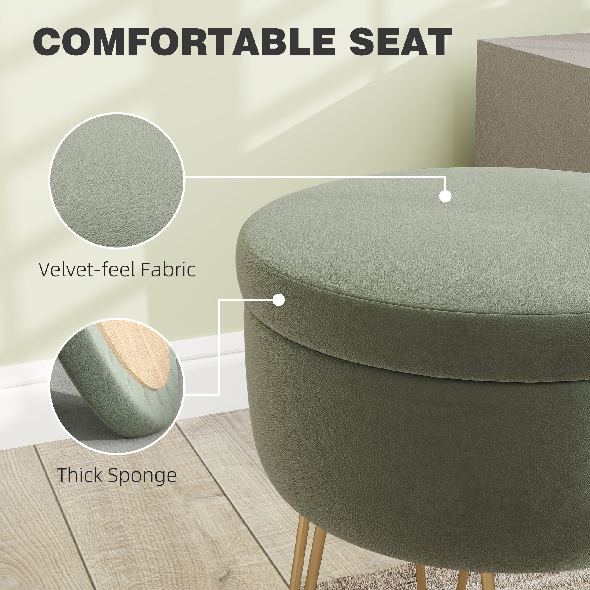 5L Velvet-Feel Storage Ottoman - Green