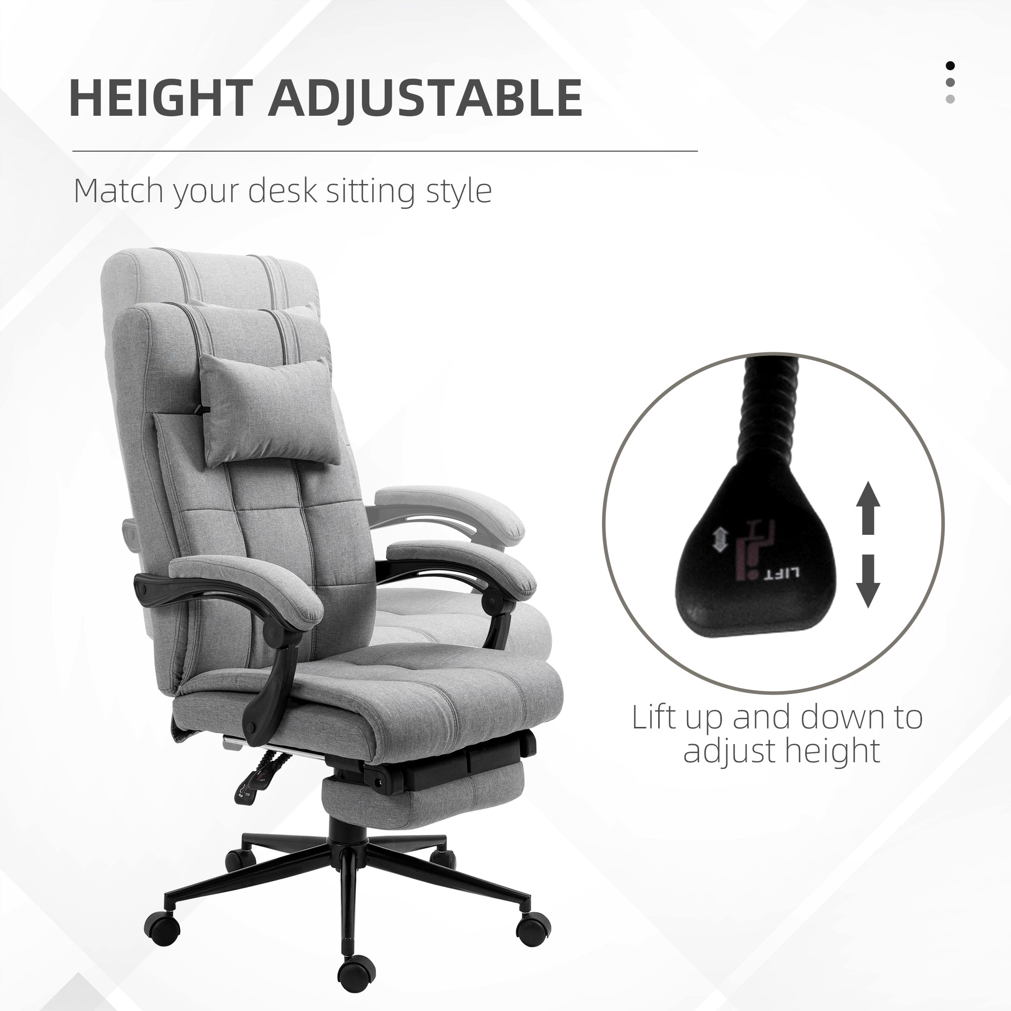 Office Chair with Footrest Ergonomic Office Chair with Armrests Lumber Support and Headrest Light Grey