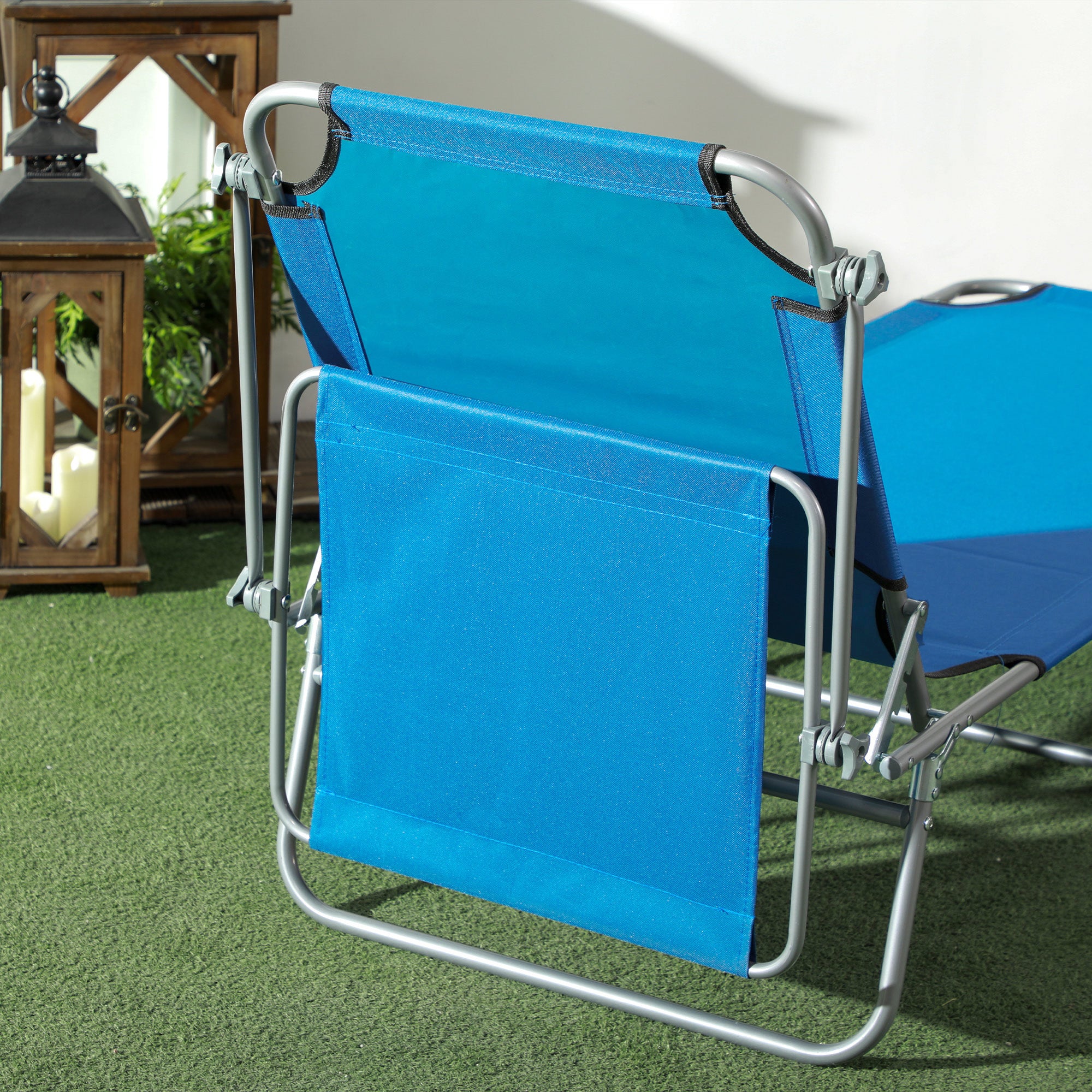 Adjustable Sun Lounger with Face Canopy - Bright Blue