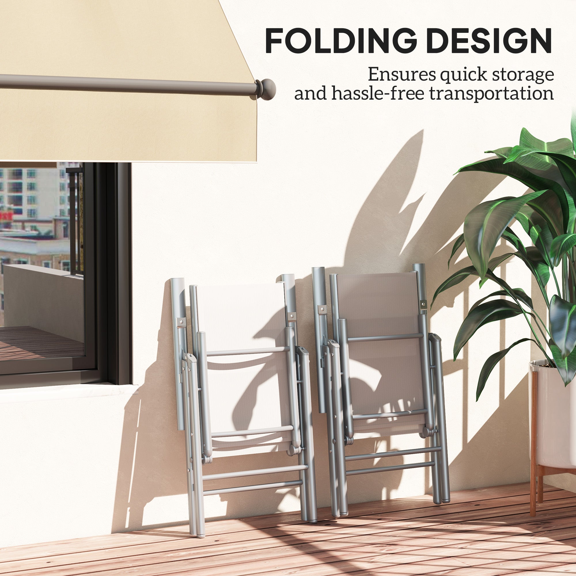 Set of 2 Aluminium Folding Garden Chairs with Mesh Seats - Light Grey