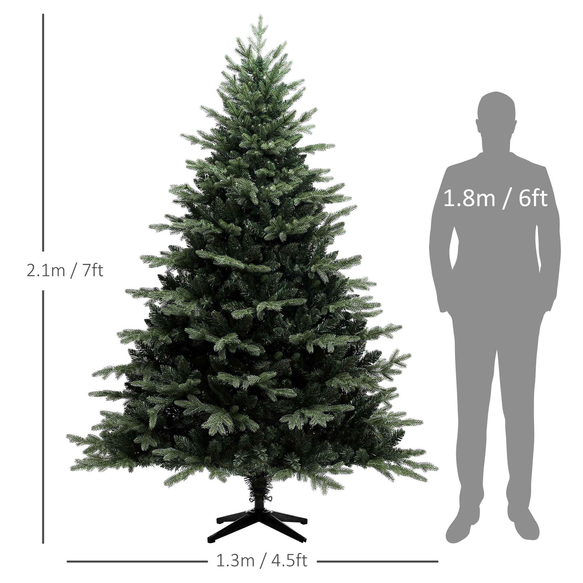 7ft Artificial Spurce Christmas Tree with 3116 Branch Tips and Foldable Steel Base, Realistic Hinged Xmas Tree, Holiday D©cor for Home Office, Green