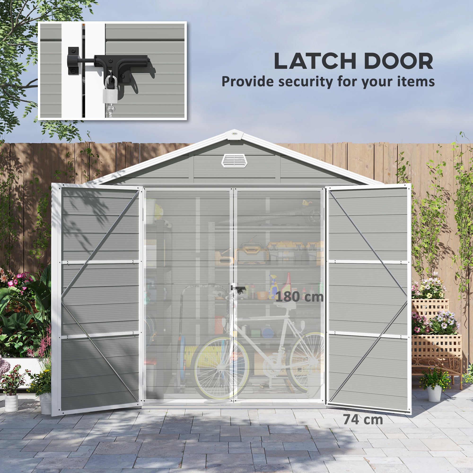 7.9ft x 6.2ft Aluminium Frame Garden Shed with Foundation - Light Grey