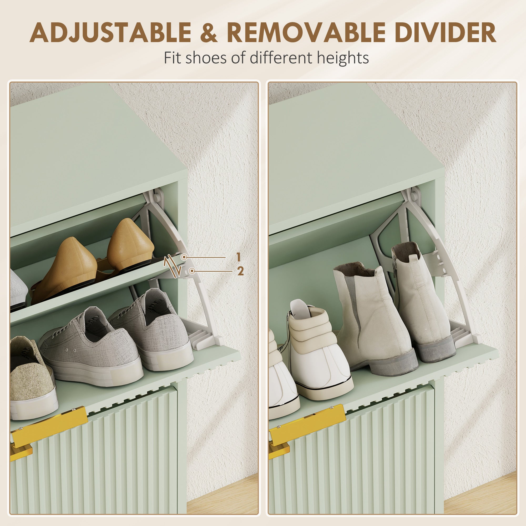 Elegant Four-Drawer Shoe Cabinet - Light Green