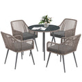 4 Seater Rattan Garden Dining Set with Cushions and Parasol Hole, Round Glass Top Table - Light Brown