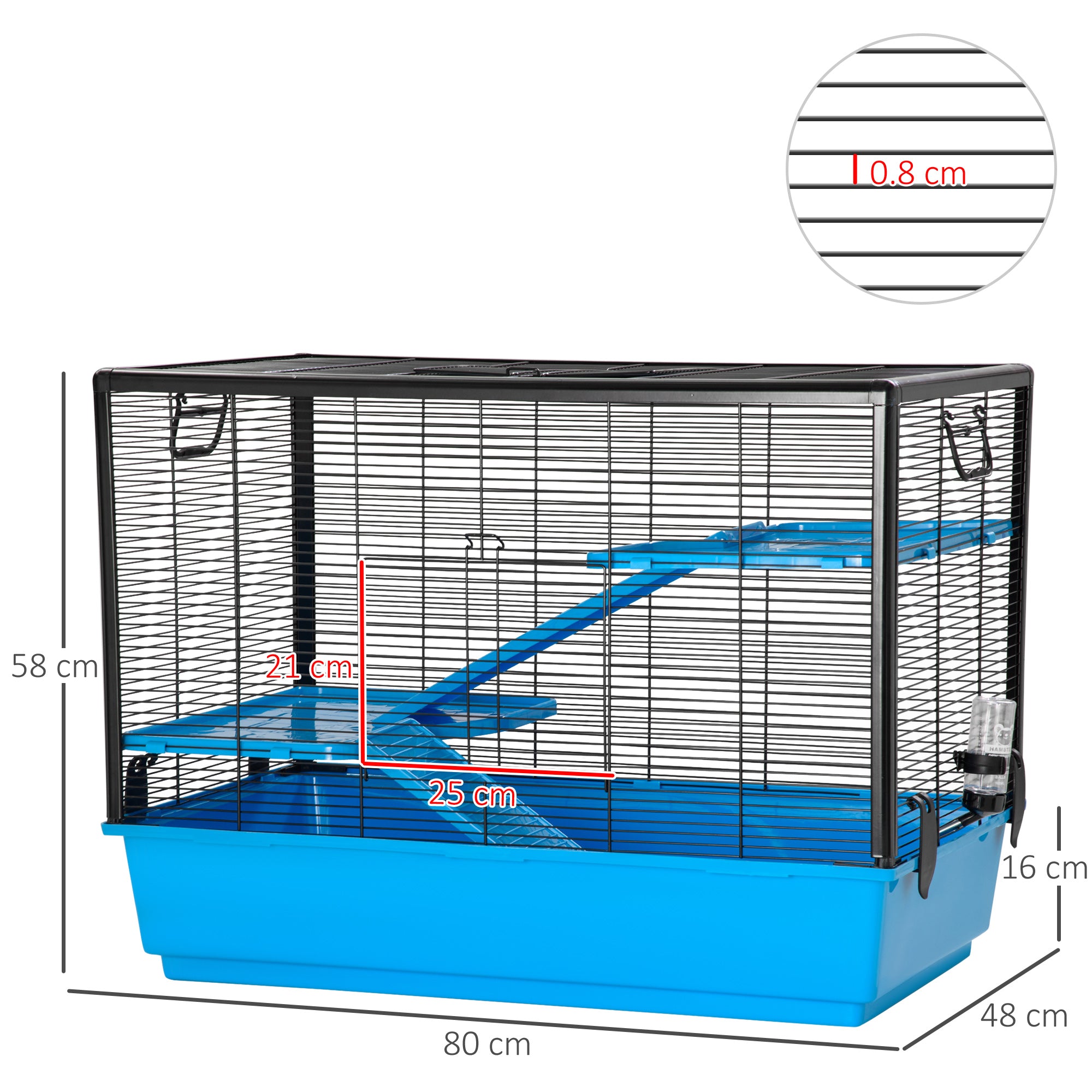 Indoor Small Animal Cage Habitat for Guinea Pigs Hamsters Chinchillas With Accessories, 80x48x58 cm, Light Blue