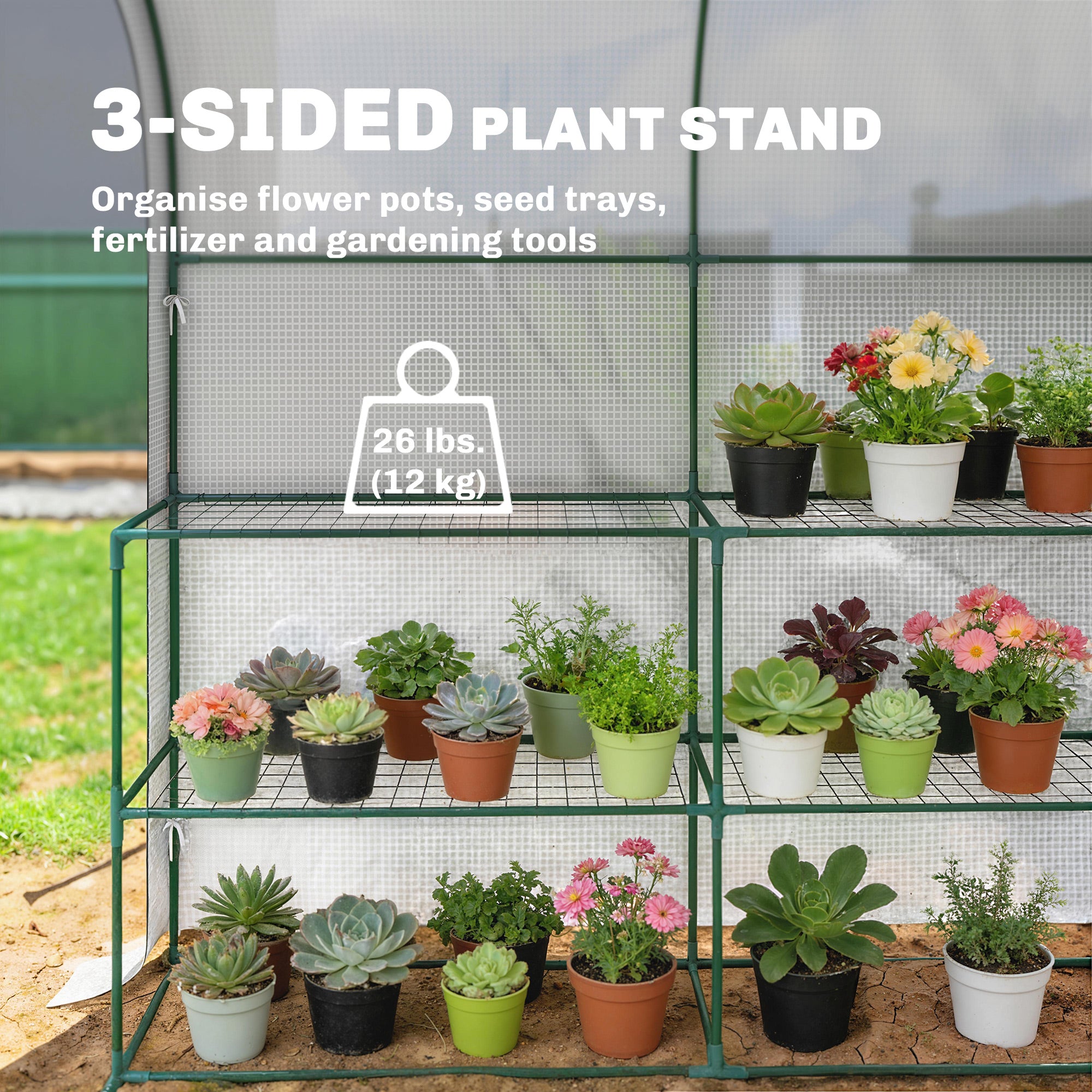 Walk-in Greenhouse with Shelves, Small Greenhouse with PE Cover and Roll-up Door, 123 x 187 x 189 cm, White