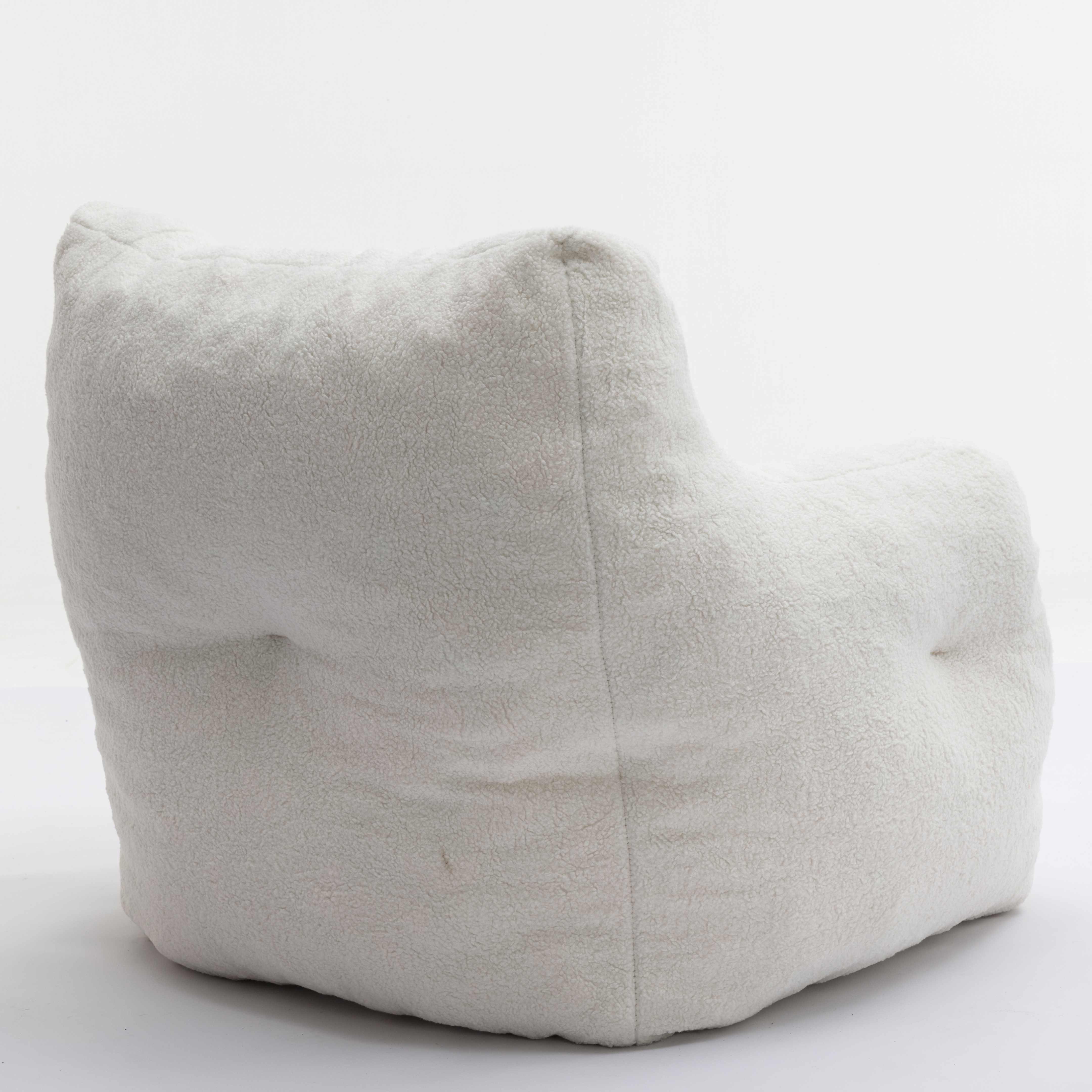 Soft Tufted Foam Bean Bag Snuggle Chair with Teddy Fabric, Ergonomic Backrest, 100x94x70 cm, White Teddy