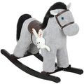 Baby Rocking Horse, Plush Ride on Toy with Handle Grip, Sound and Doll, Toddler Animal Rocker for Kids Aged 2-5, Grey
