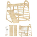 6 in 1 Kids Climbing Frame with Slide, Monkey Bars, Gymnastics Rings, Ladder, Climbing Net, for 3-6 Years, Natural Tone