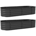 Galvanised Raised Garden Bed, Metal Planter Box with Safety Edging, for Flowers, Herbs, Succulents, Pack of 2, Dark Grey