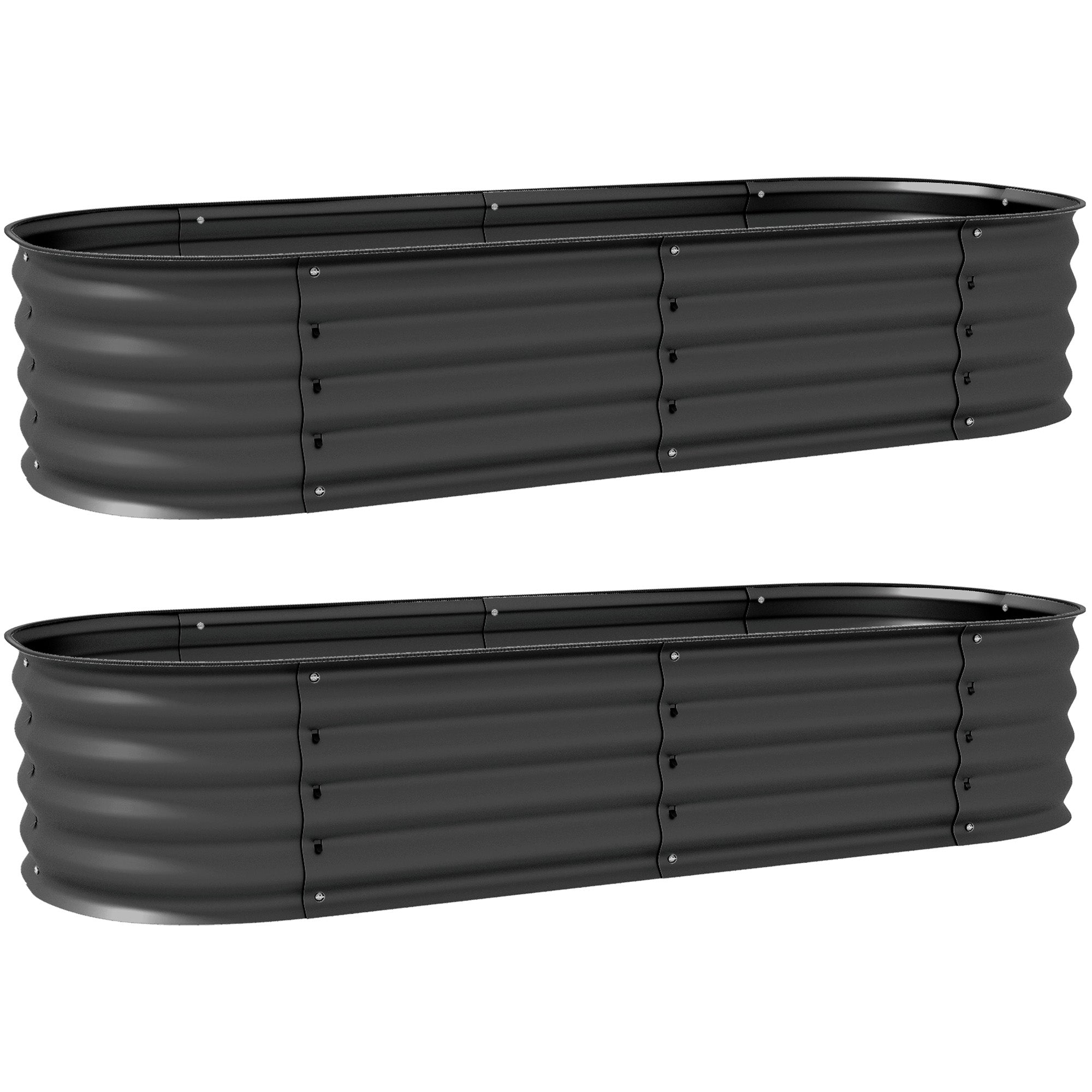 Galvanised Raised Garden Bed, Metal Planter Box with Safety Edging, for Flowers, Herbs, Succulents, Pack of 2, Dark Grey