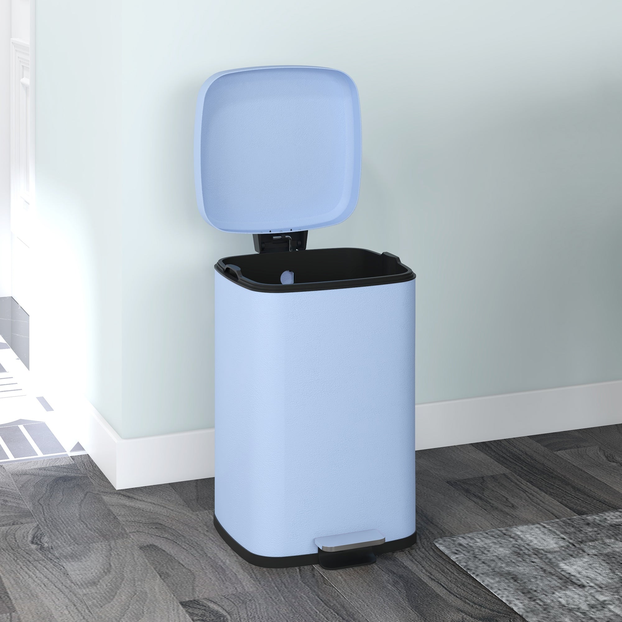 20L Modern Boxy Metal Home Kitchen Bin - Light Blue