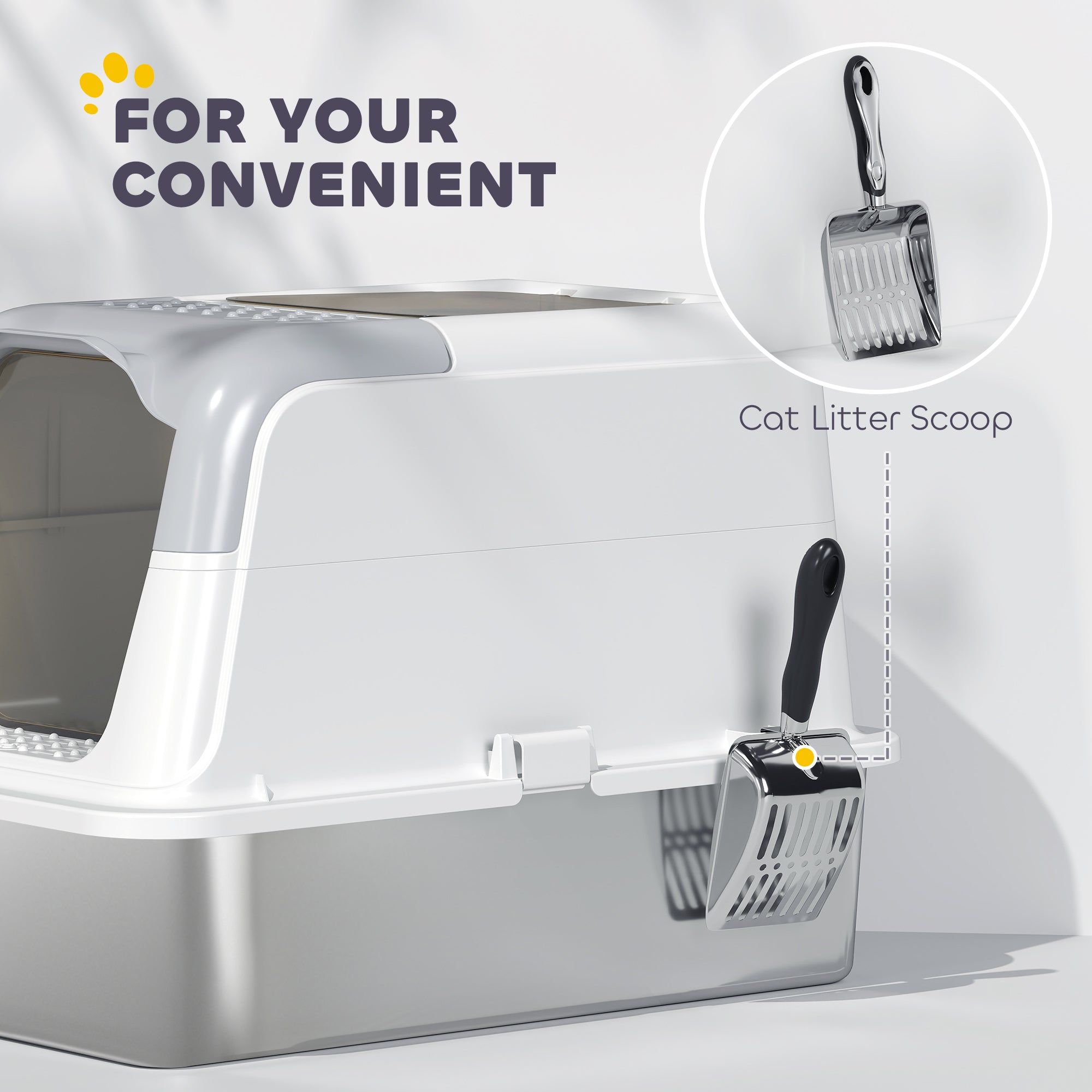 Extra Large Stainless Steel Litter Box, Enclosed Cat Litter Tray with Scoop, Deodorizer Bag, Front-Entry and Top-Exit