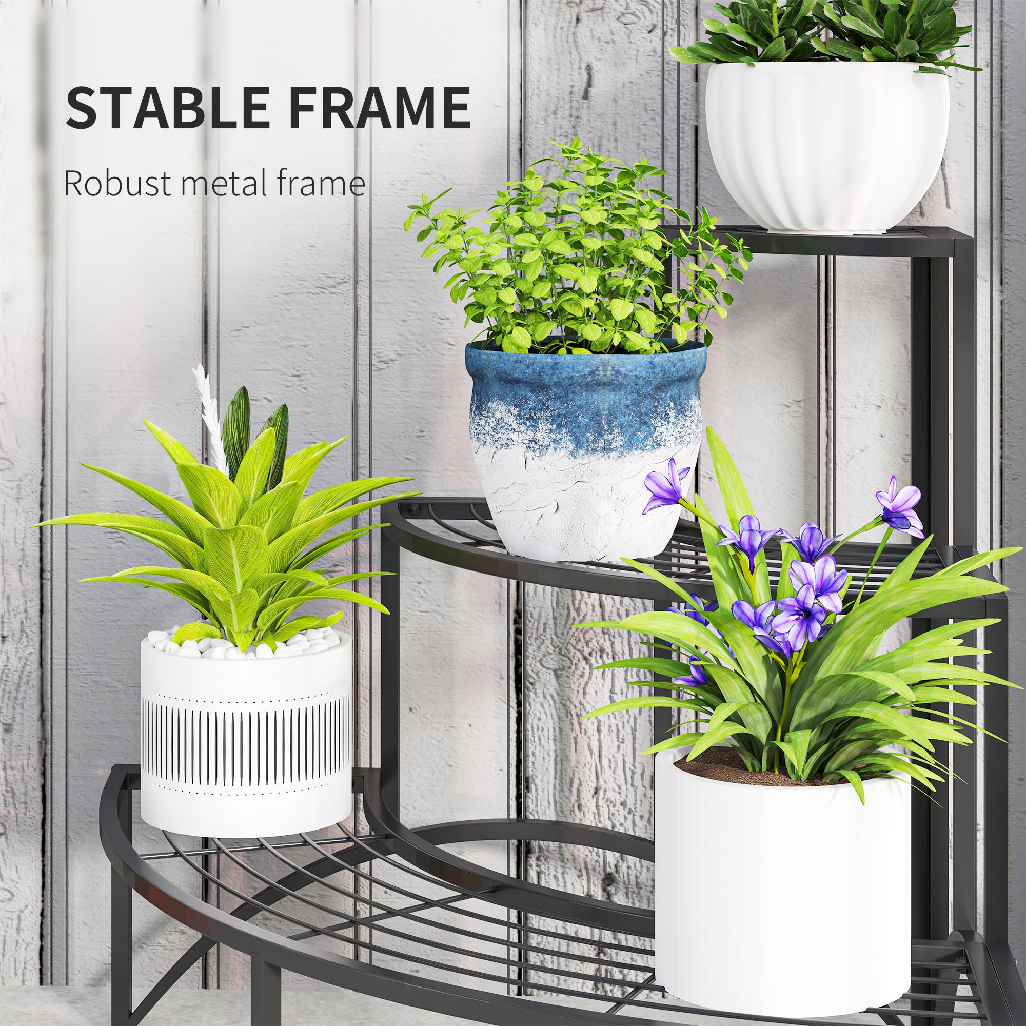 Three-Tier Corner Metal Plants Shelves - Black