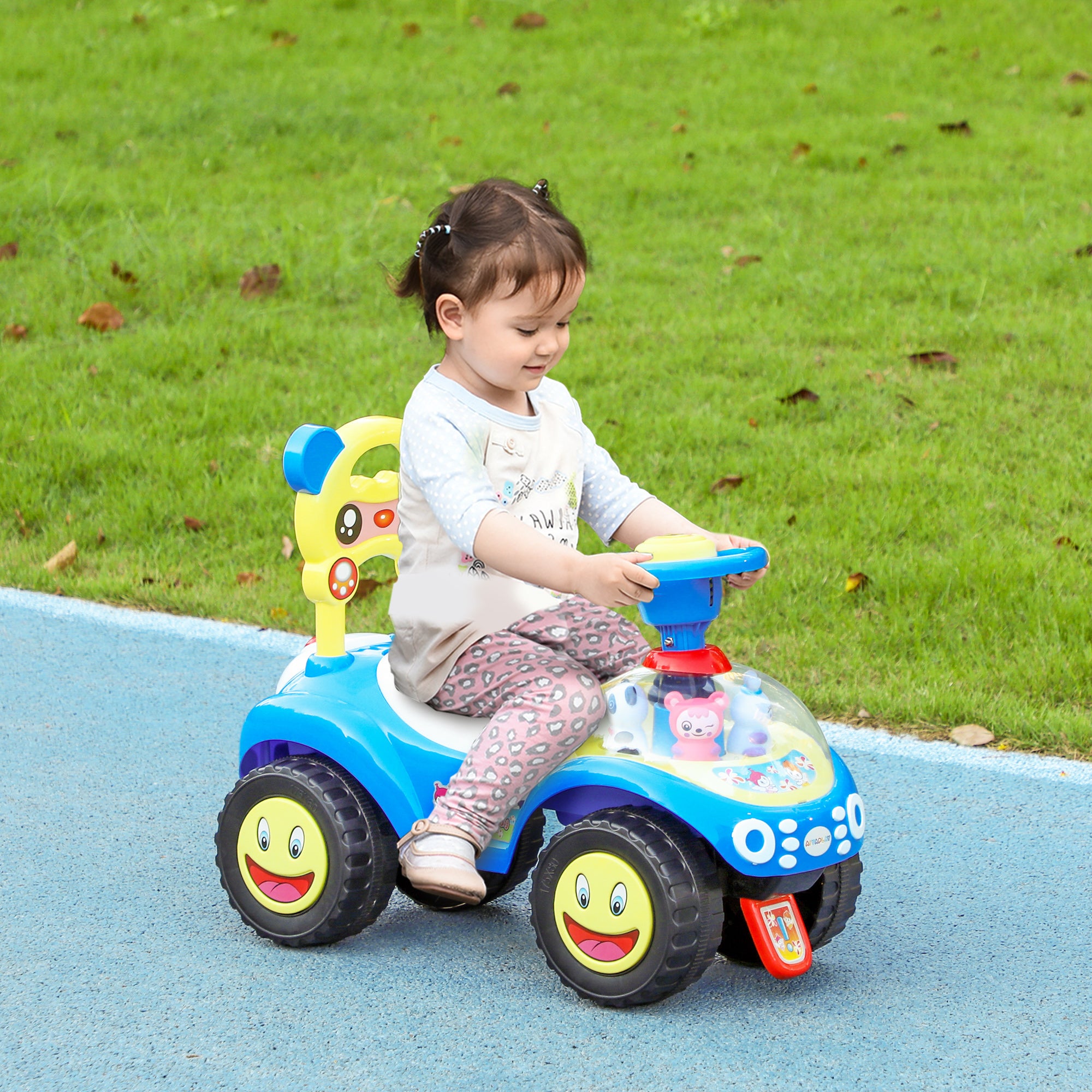 Foot to Floor oddler Ride on Toy w/ Music, Light, Horn, Under Seat Storage, Anti-Over-Backwards Device, Blue