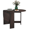Folding Drop Leaf Oval Dining Table for Small Spaces - Chocolate Wood Effect