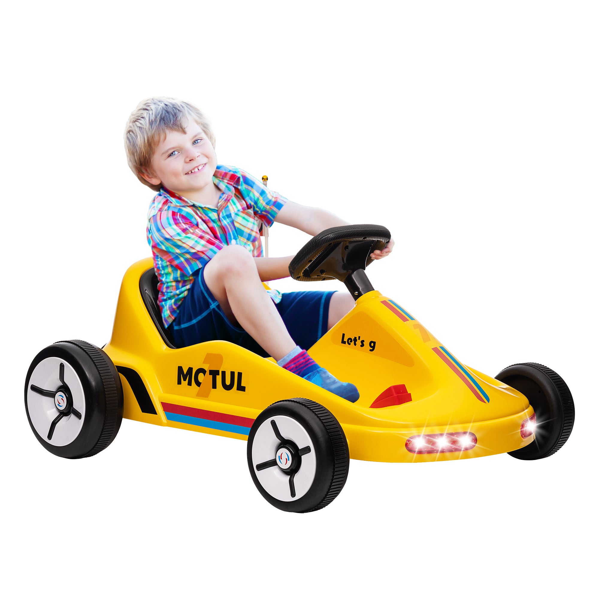 6V Electric Go Kart for Kids with Music, Light, Horn, for 3-5 Years, Yellow