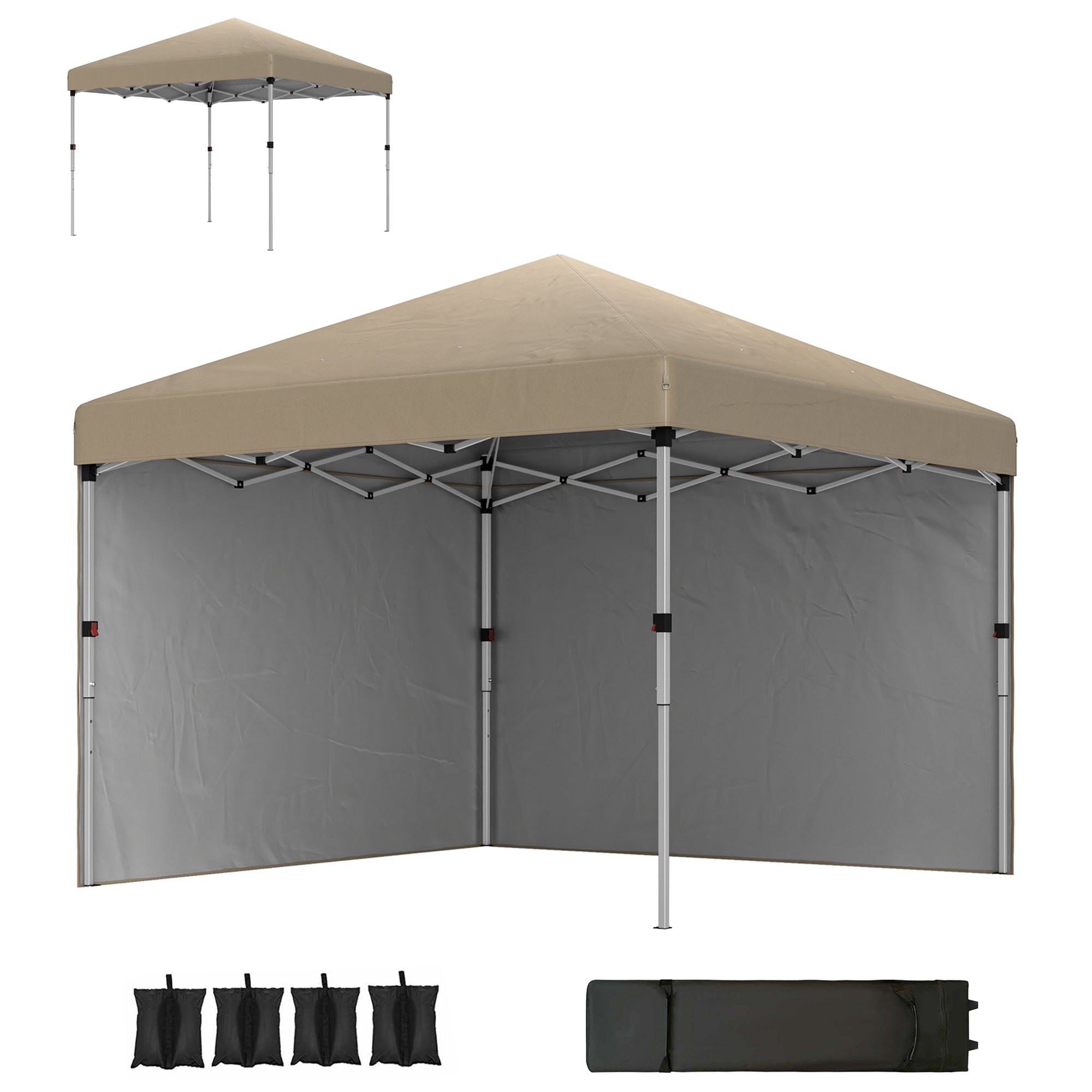 3 x 3 Metre Pop Up Gazebo Set with Sidewalls and Wheeled Bag - Khaki