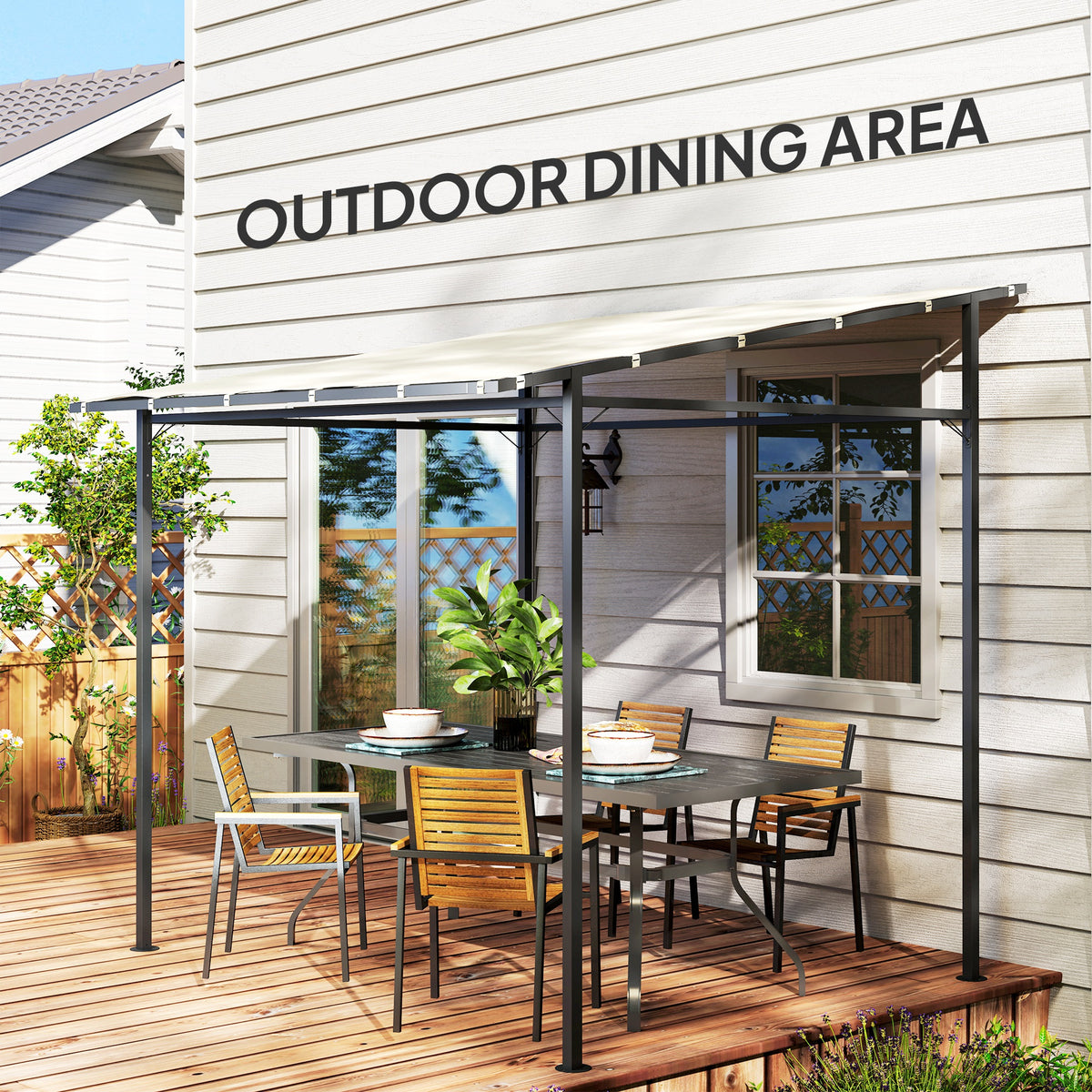 Wall Mounted Pergola Gazebo with PA Coated Fabric - Cream White