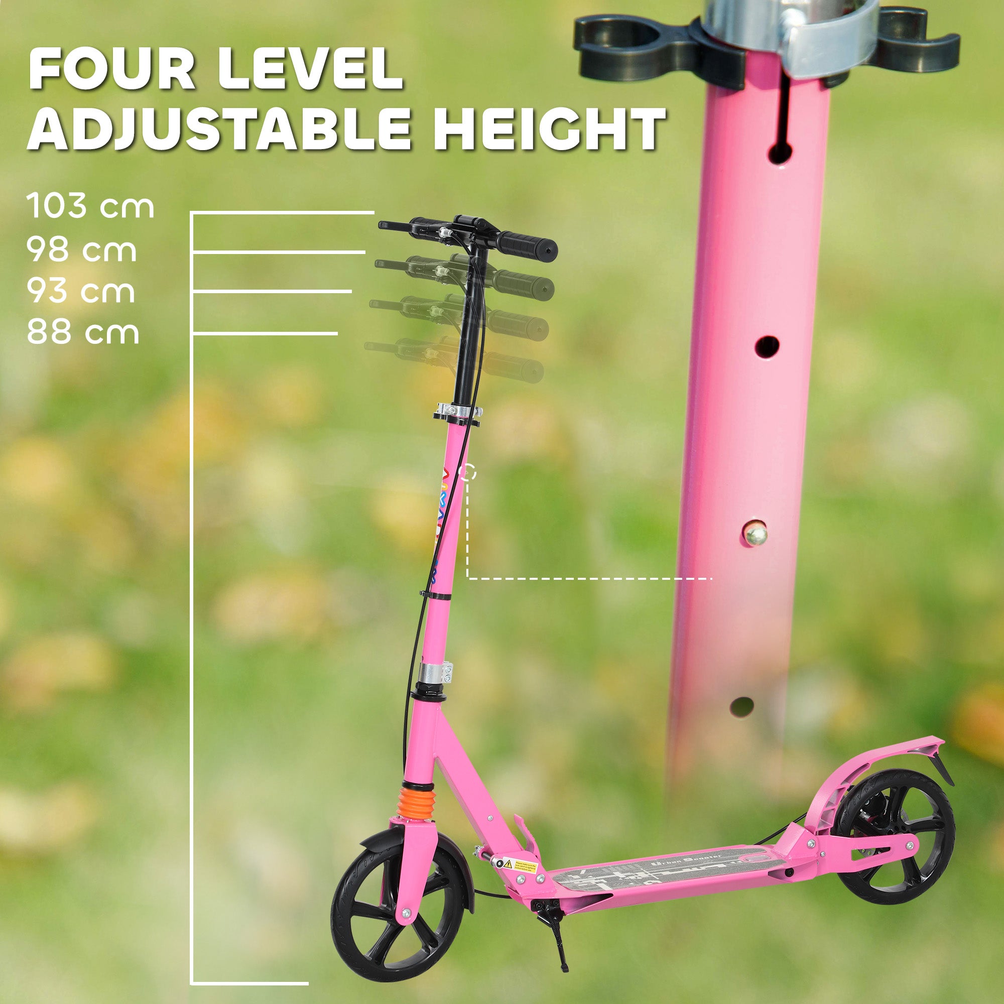 Kids Scooter with Adjustable Handlebar, Dual Brake, 200mm Wheels, ABEC-7 Bearings - Pink