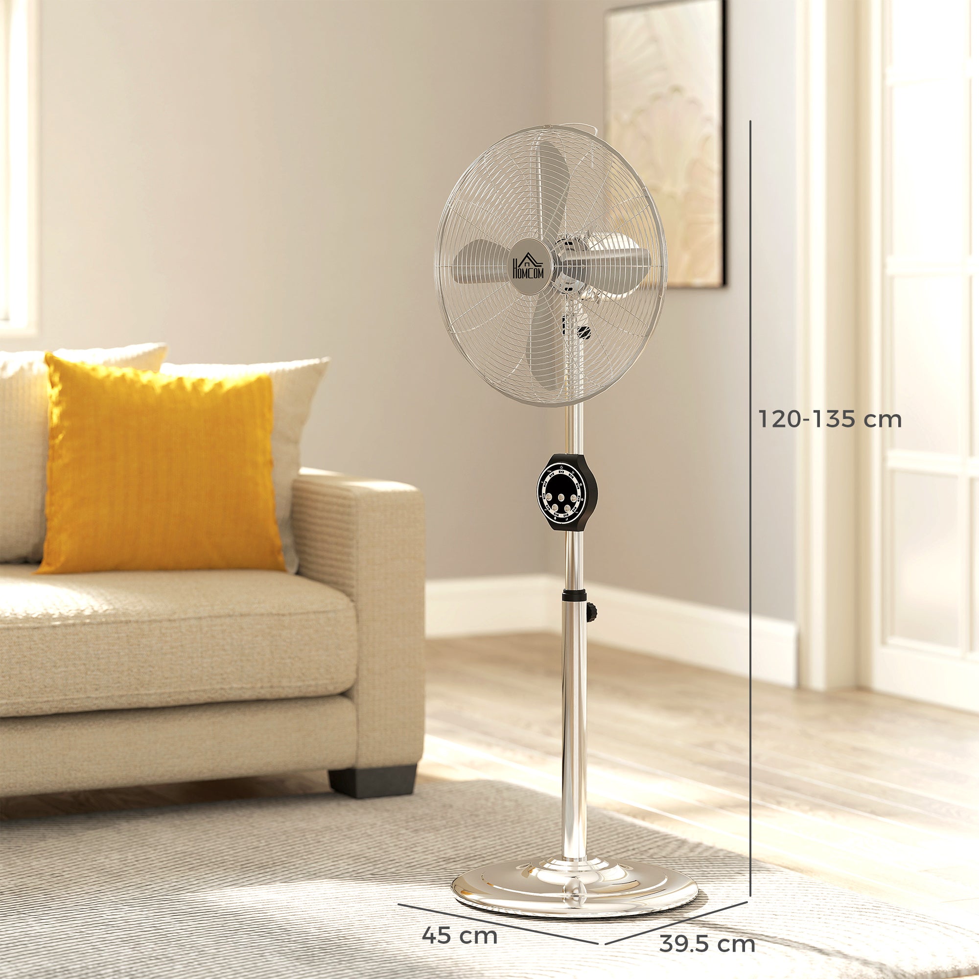 16" Metal Pedestal Fan with Oscillating, Adjustable Height - Silver Tone