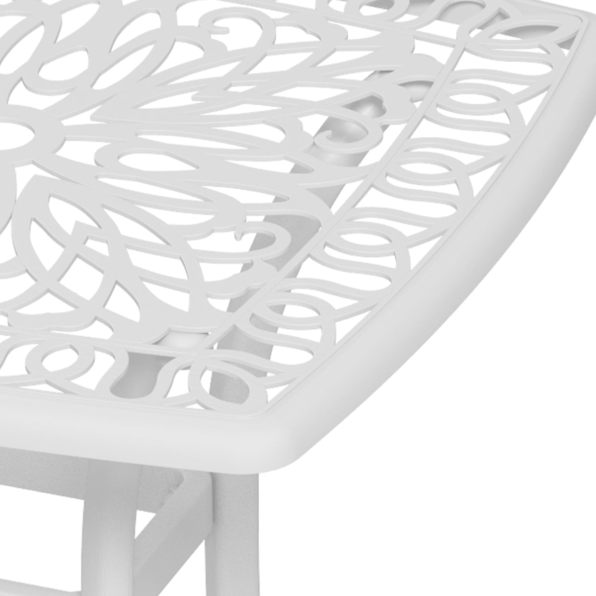 Cast Aluminium Square Bistro Table with Umbrella Hole for Balcony - White