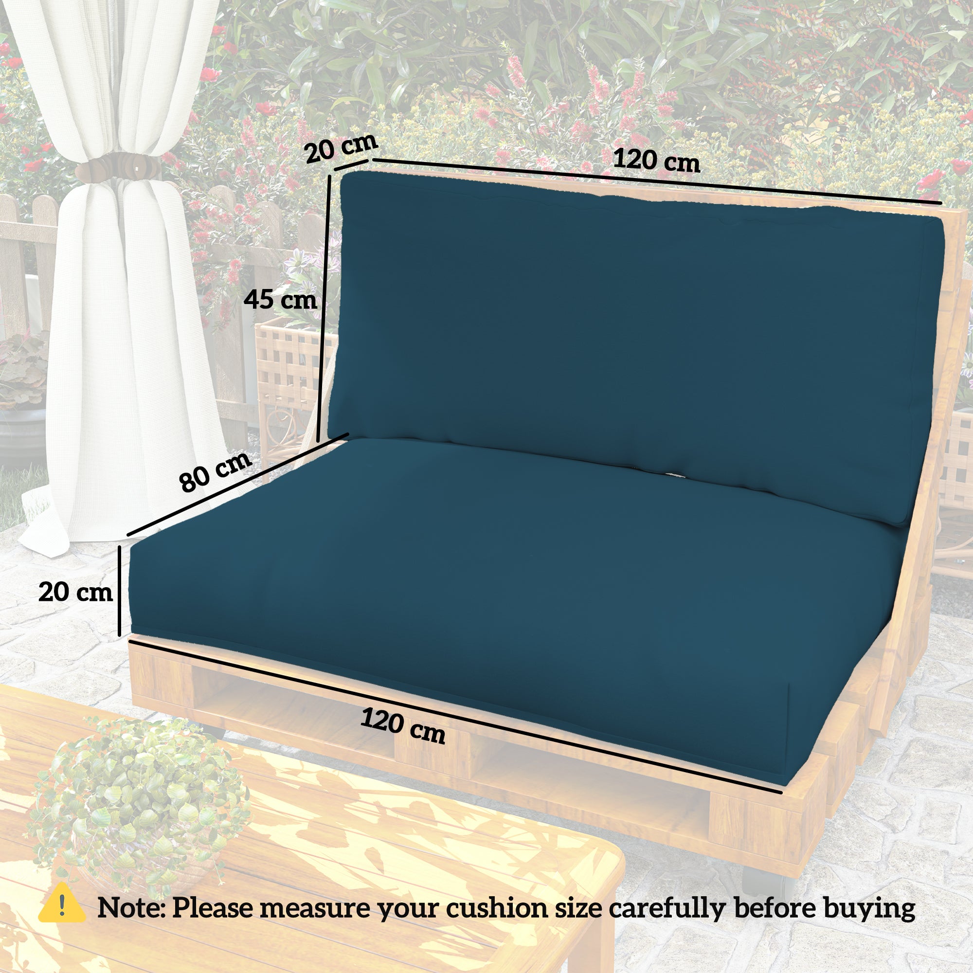 2 Seater Outdoor Pallet Furniture Cushions 20cm Thick UPF20+ 220gsm Fabric - Navy Blue