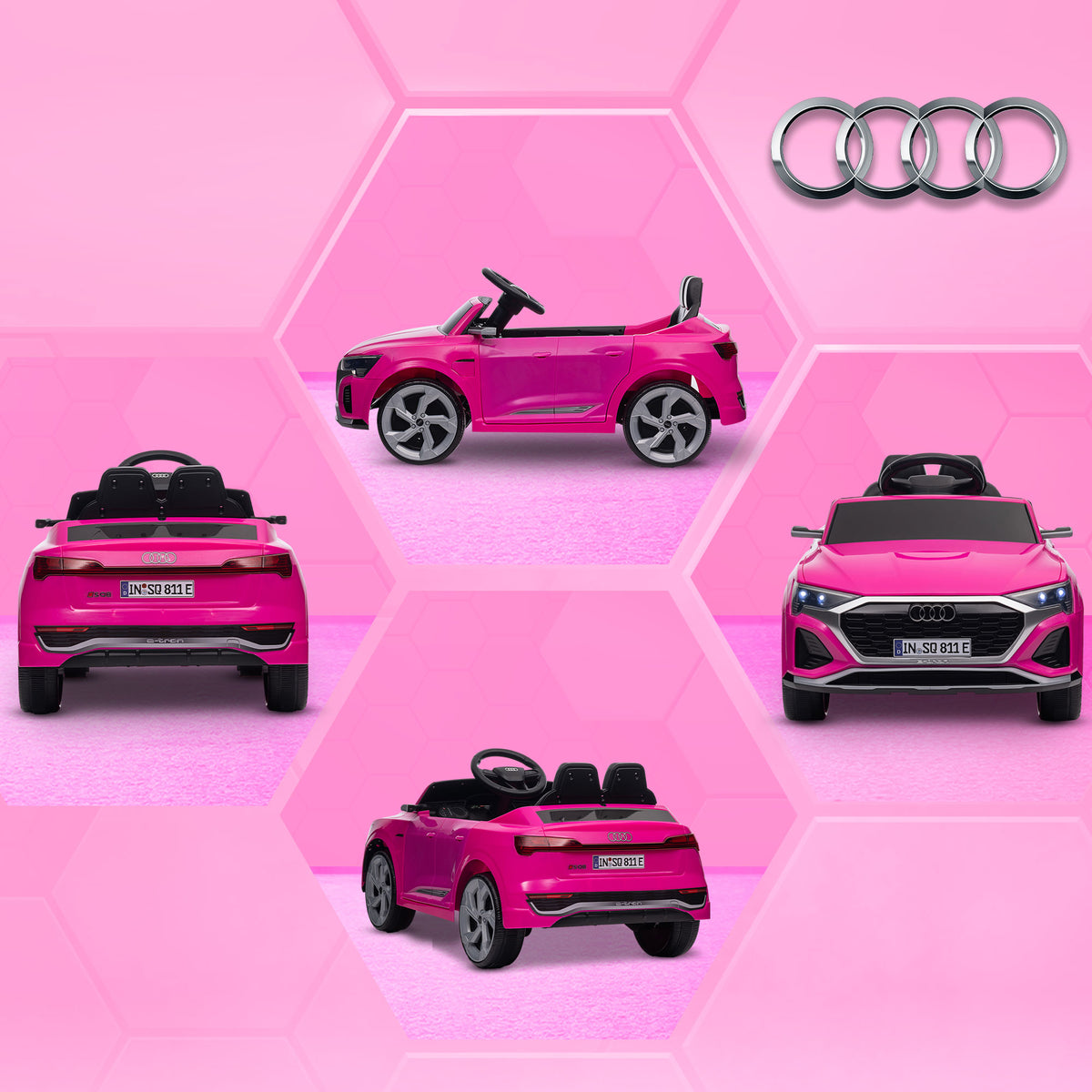 Audi Q8 e-tron Sportback Licensed 12V Ride-On Car with Remote, Suspension, Headlights, Music, Horn - Pink
