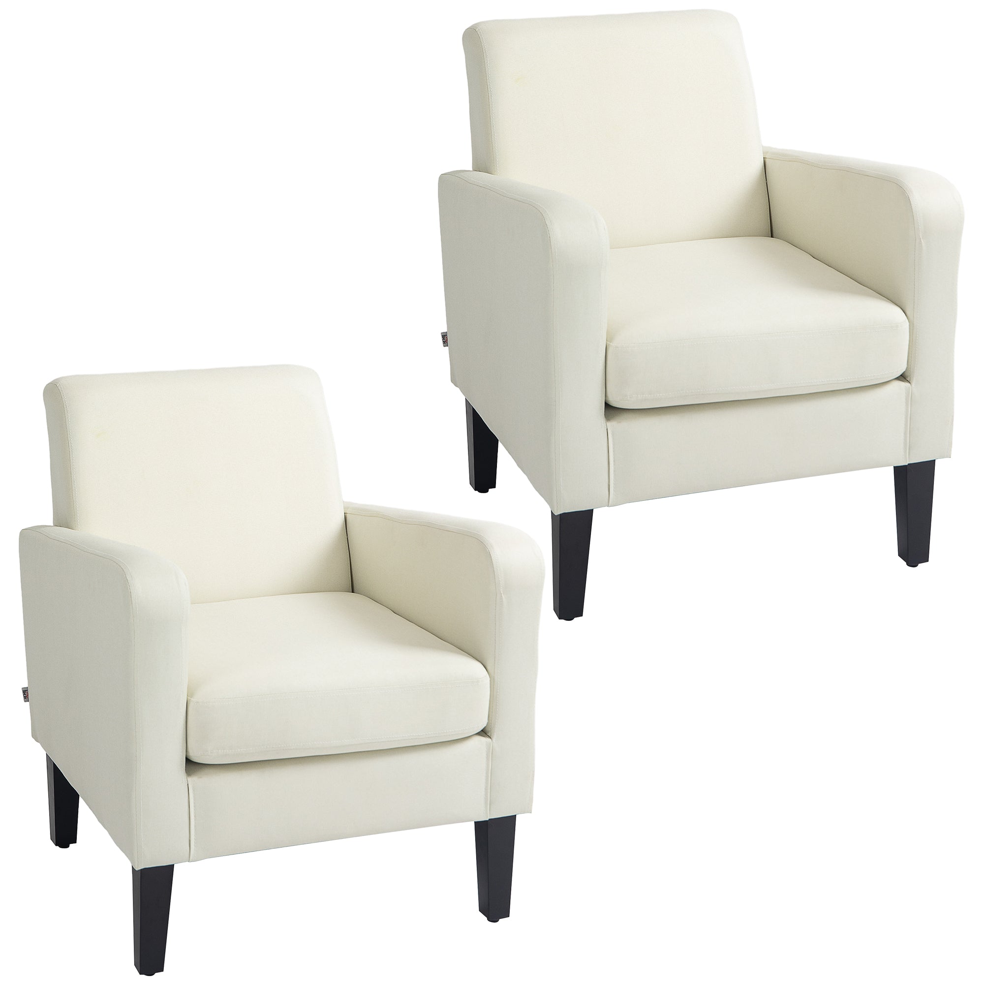 2 Pieces Modern Armchairs with Rubber Wood Legs, Upholstered Accent Chairs, Single Sofa for Living Room, Bedroom, Cream White