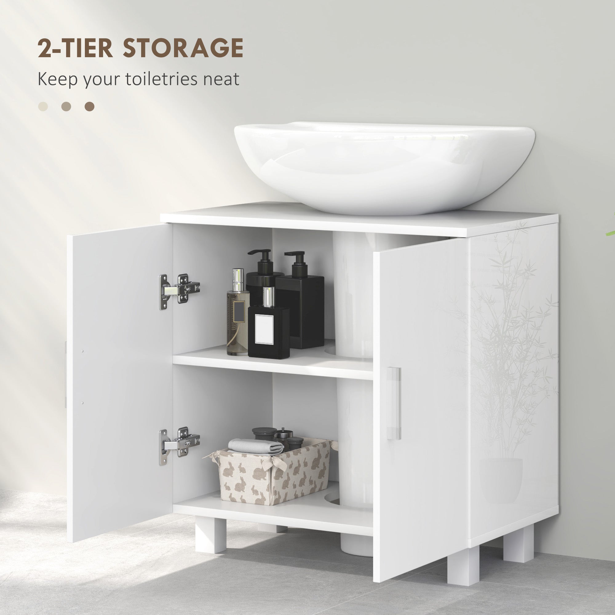 Bathroom Under Sink Cabinet for Basin without or with Pedestal - High Gloss White