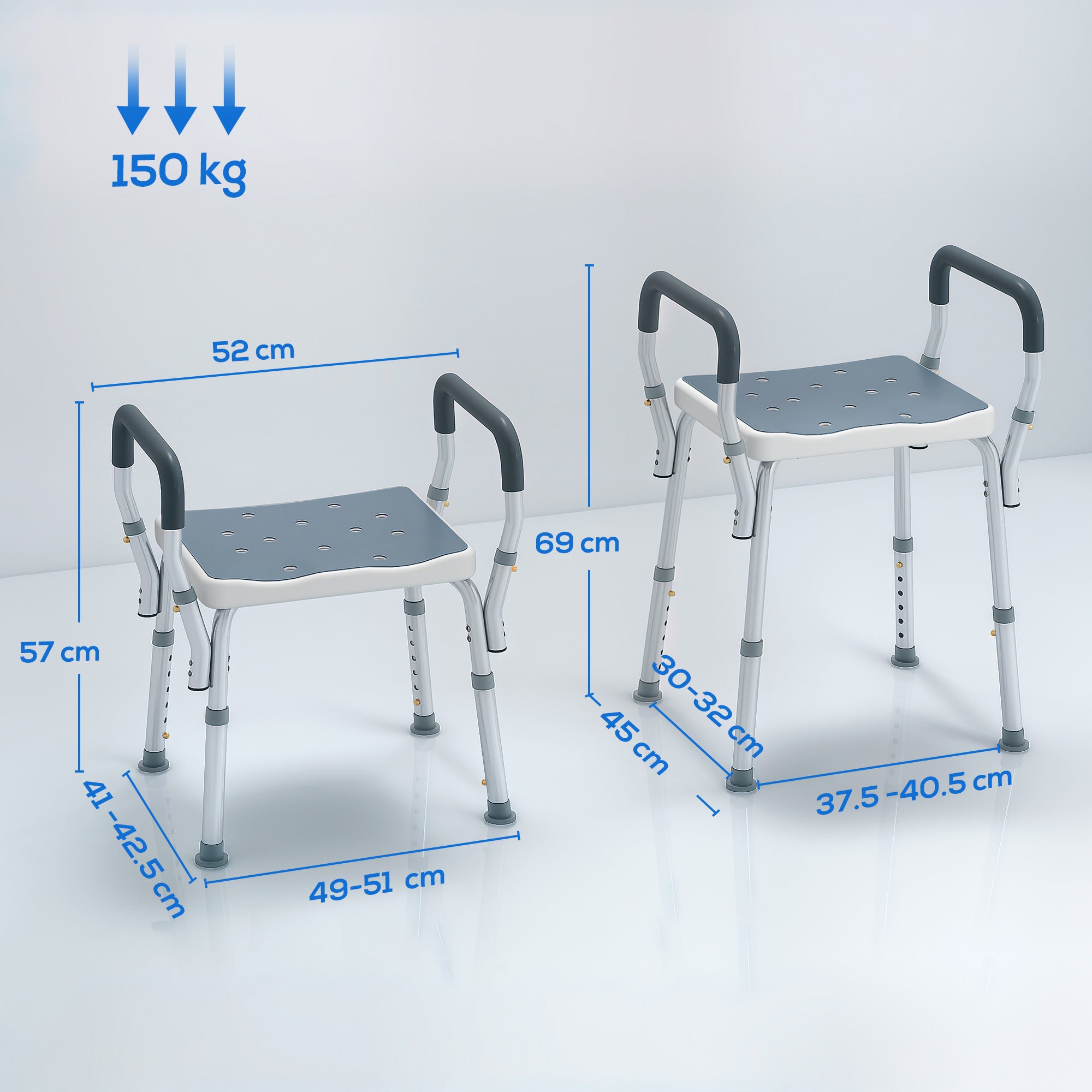 57-69cm Aluminium Frame Bath Seat - Light Blue