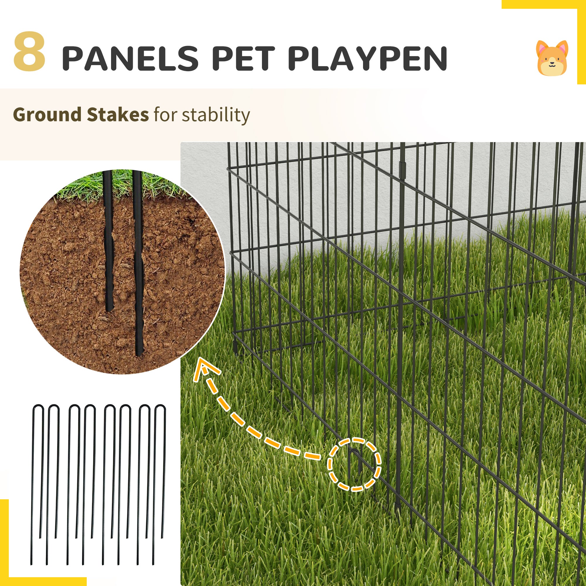 8 Panel DIY Dog Pen with Door, for Dogs, Small Animals, Indoor/Outdoor Use, 91cm High