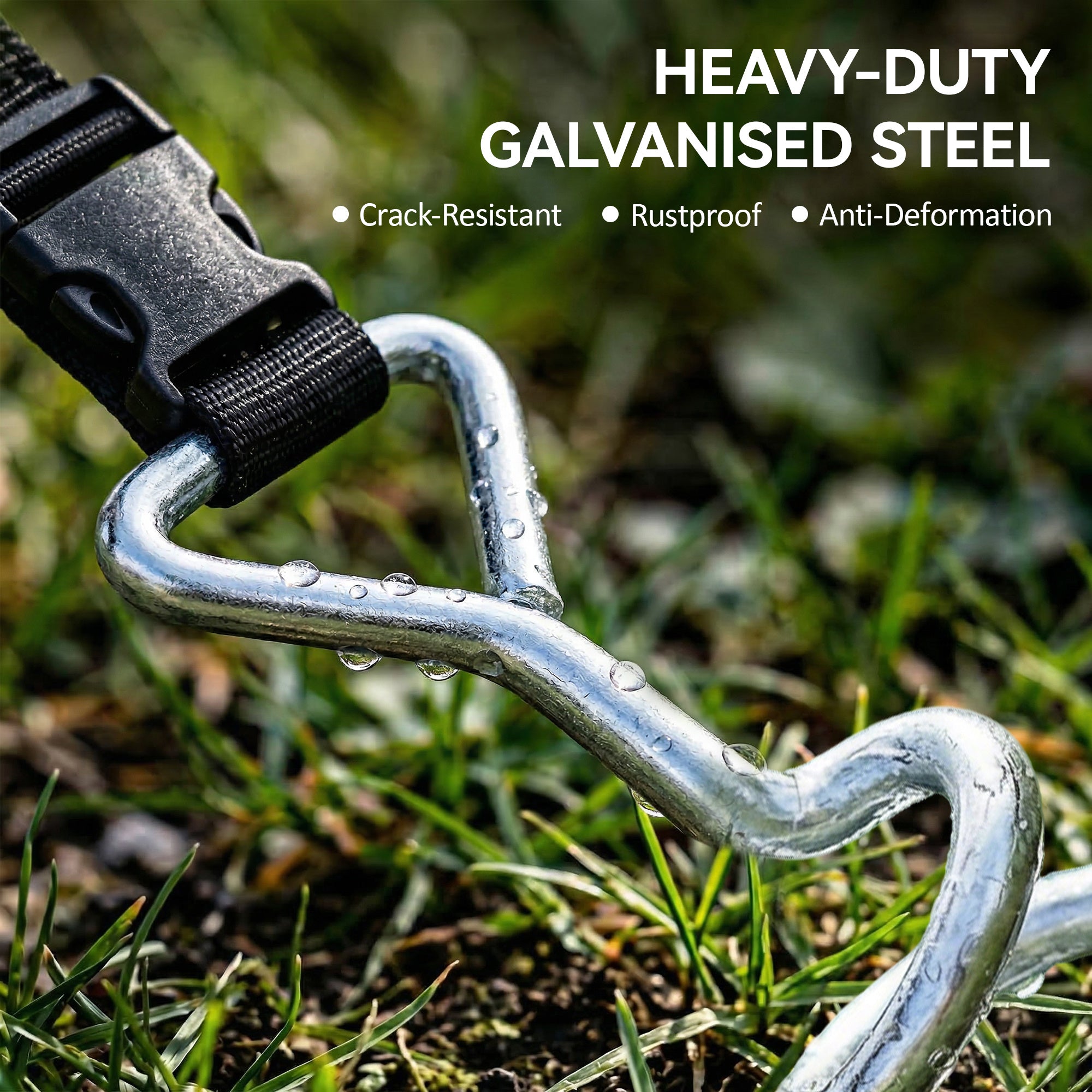 4Pcs Trampoline Anchor Kit, 32 cm Galvanised Trampoline Stakes, Spiral Ground Anchors with Triangle Head, Straps