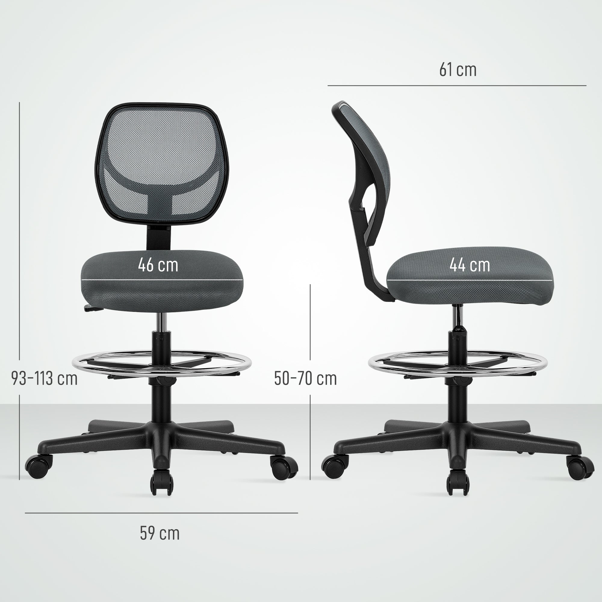 Ergonomic Mesh Standing Desk Chair with Adjustable Footrest Ring and Seat Height Charcoal Grey
